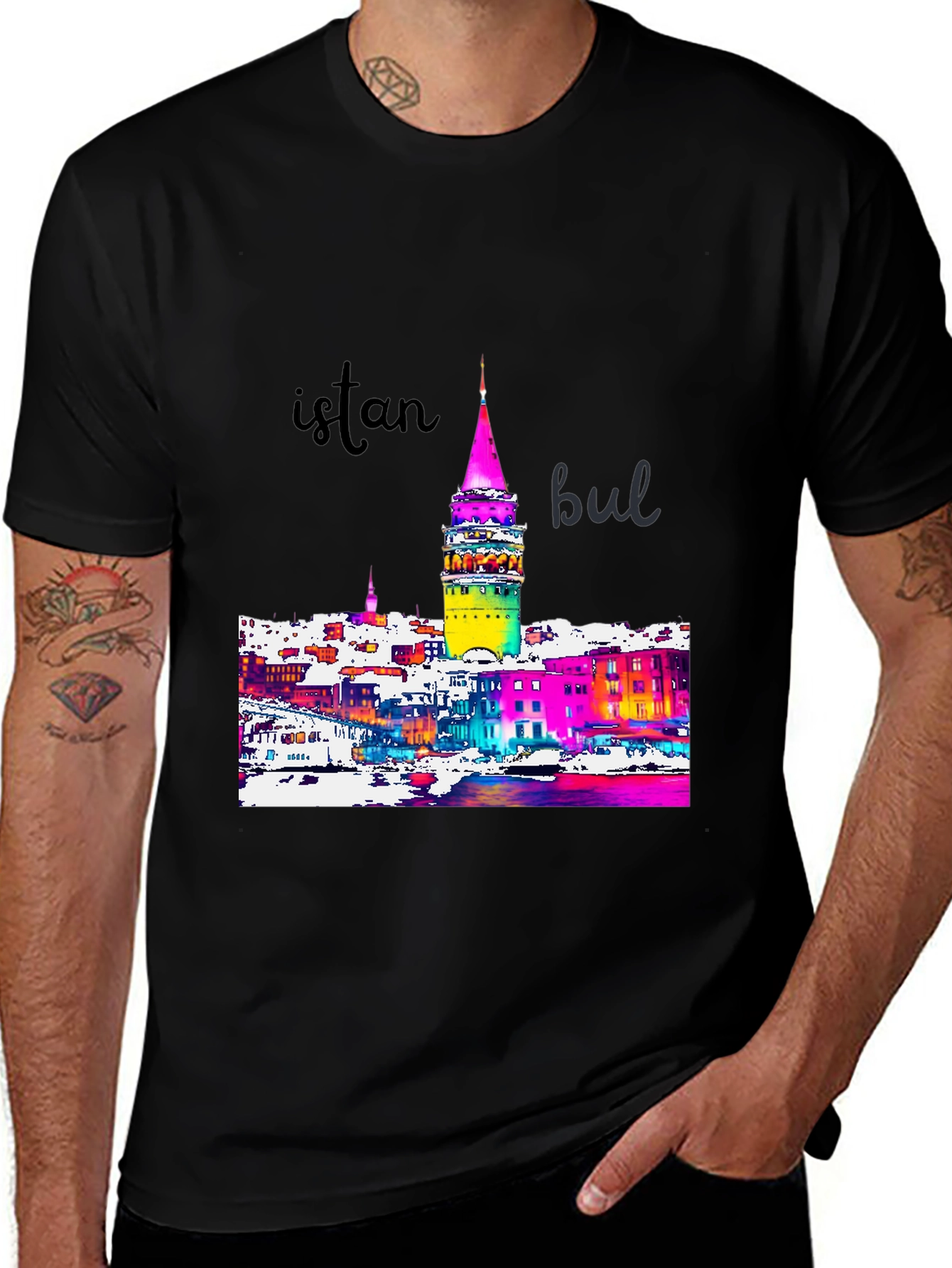 Istanbul Galata Tower Graphic Tee - Mens Black T-Shirt