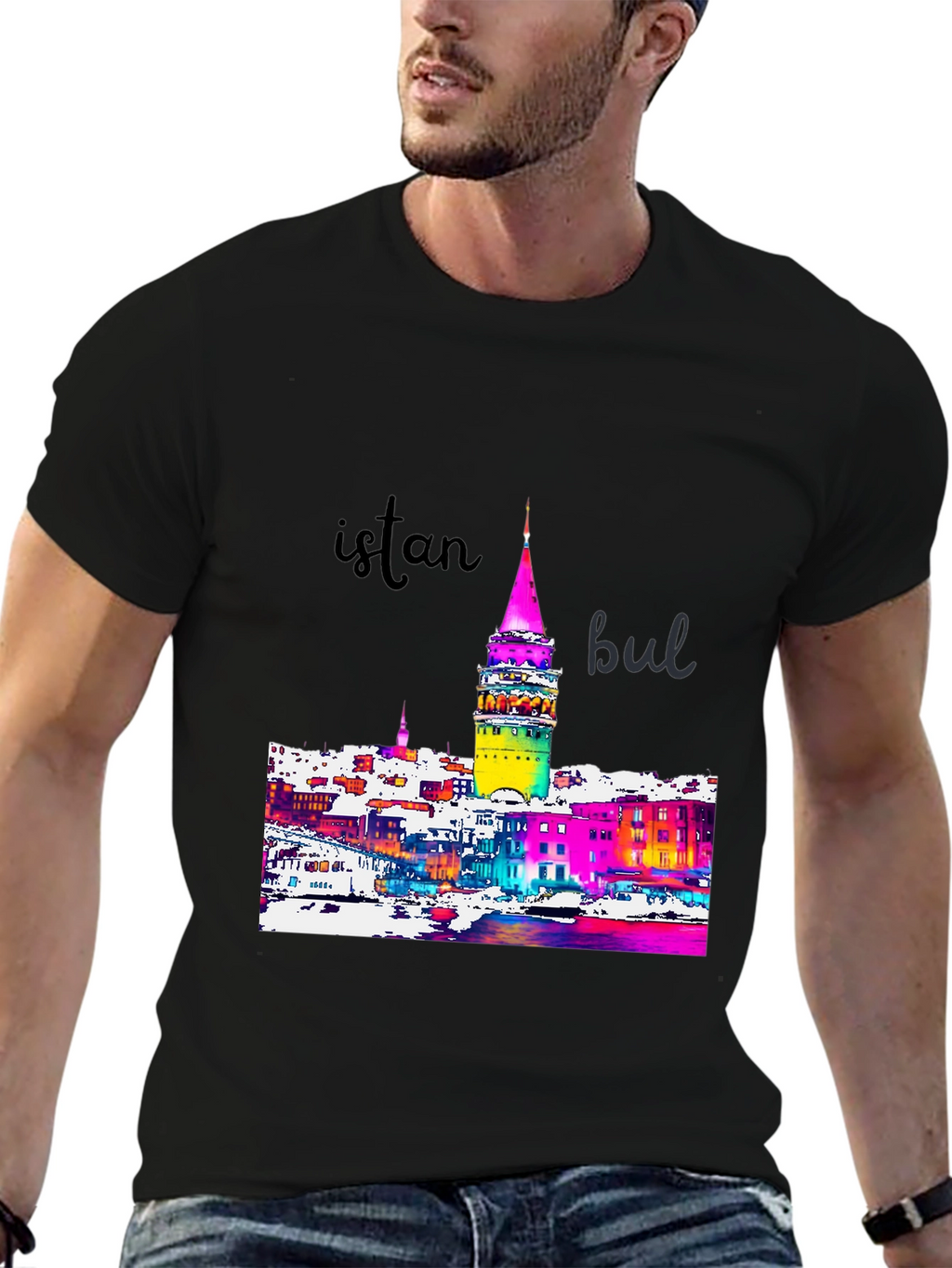 Istanbul Galata Tower Graphic Tee - Mens Black T-Shirt