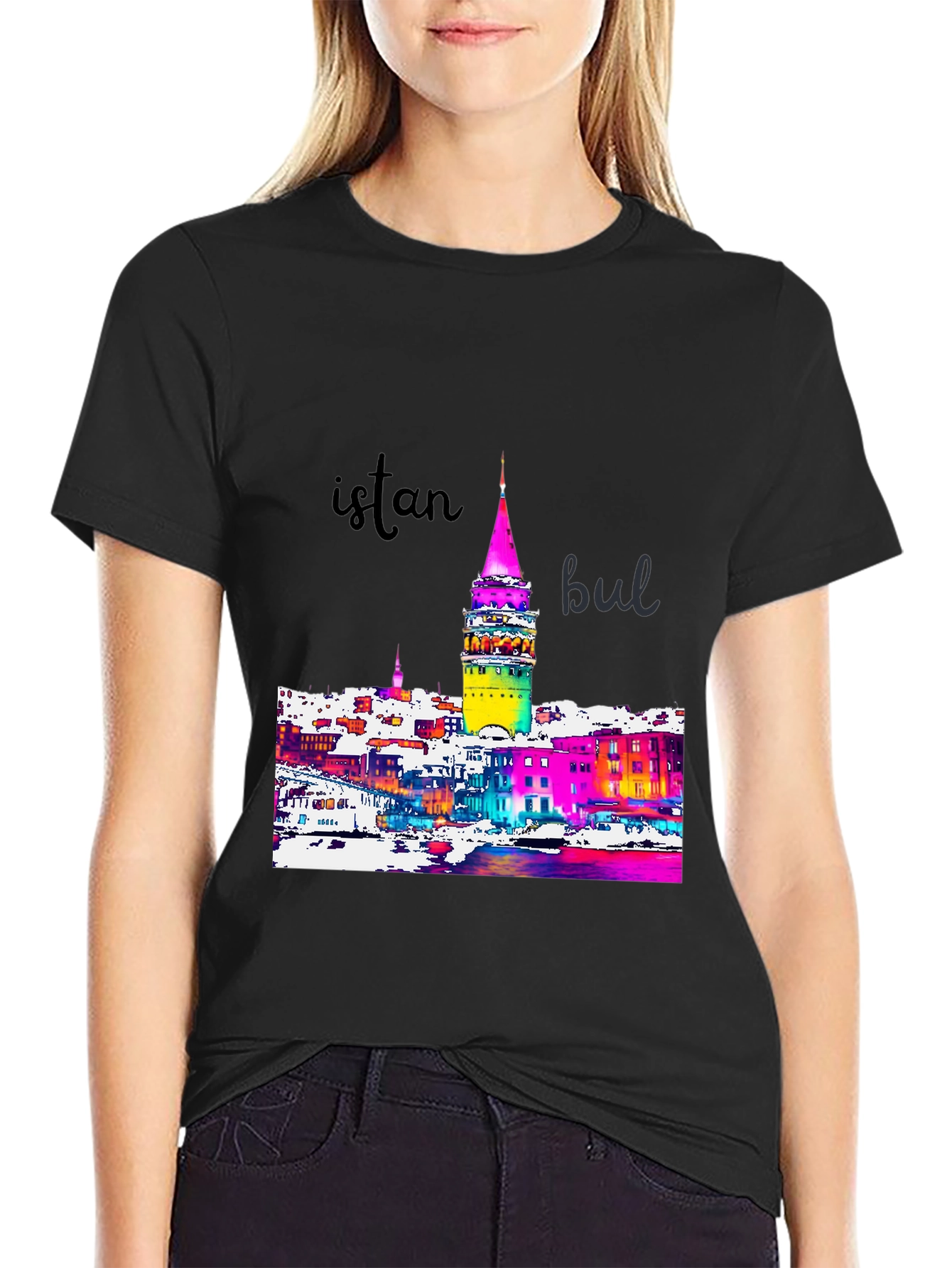 Istanbul Galata Tower Graphic Tee - Mens Black T-Shirt
