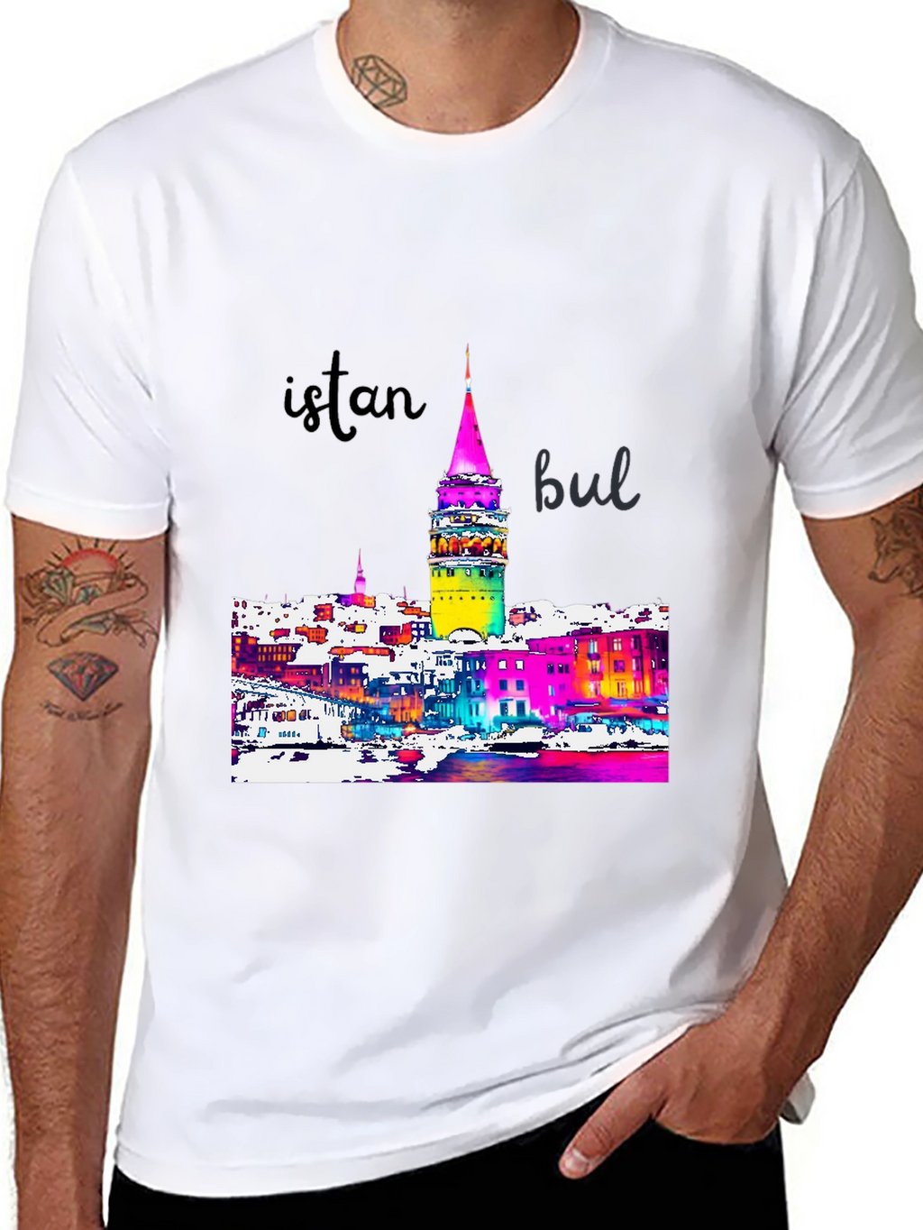 Istanbul Galata Tower Graphic Tee - Mens Black T-Shirt