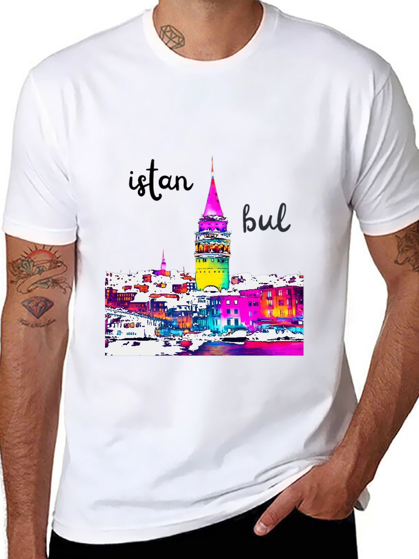 Istanbul Galata Tower Graphic Tee - Mens Black T-Shirt
