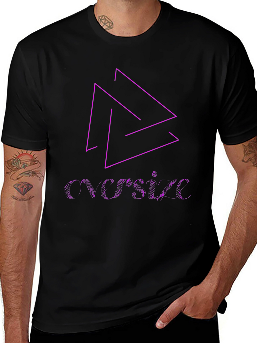 Black T-Shirt with Geometric & Text Design