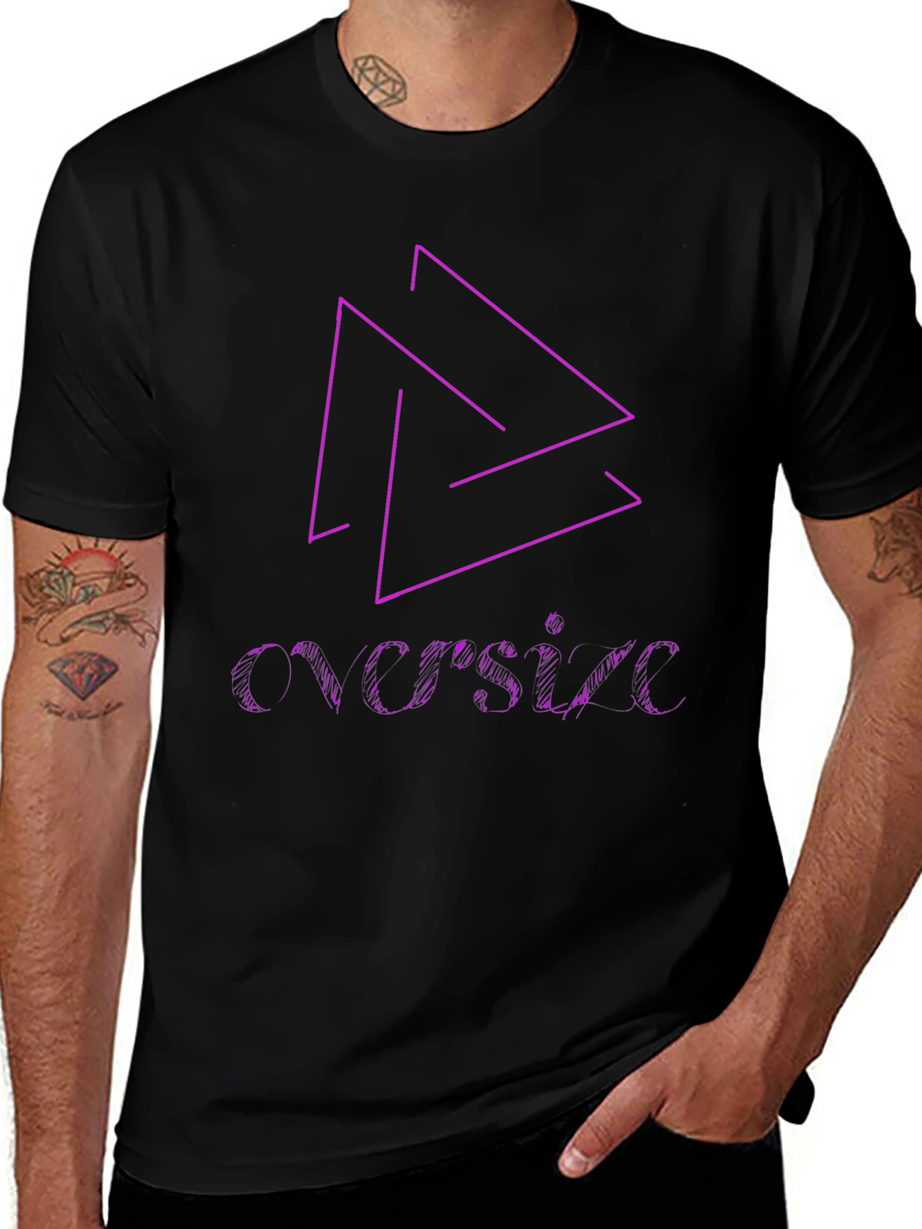 Black T-Shirt with Geometric & Text Design