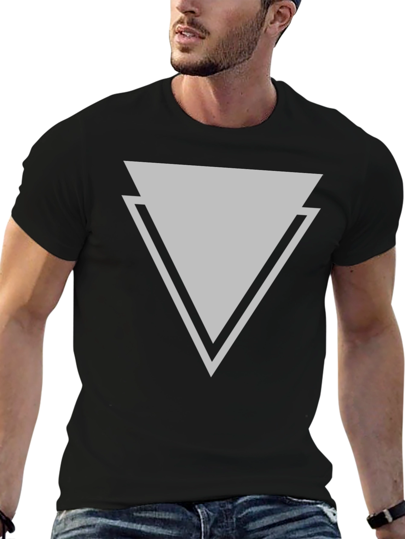 Modern Triangle Graphic Tee - Casual Black T-Shirt