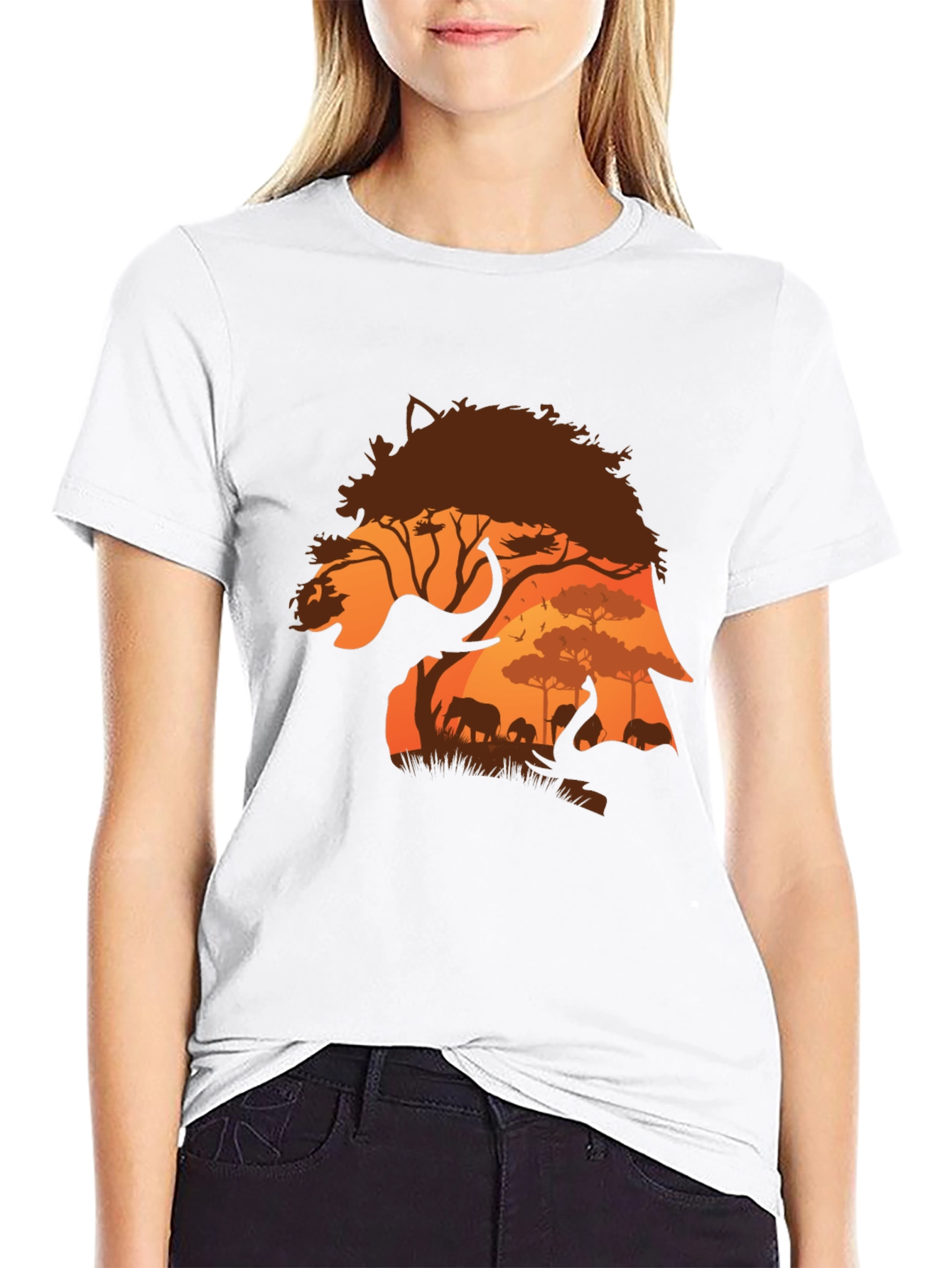 African Safari Elephant Silhouette Mens T-Shirt