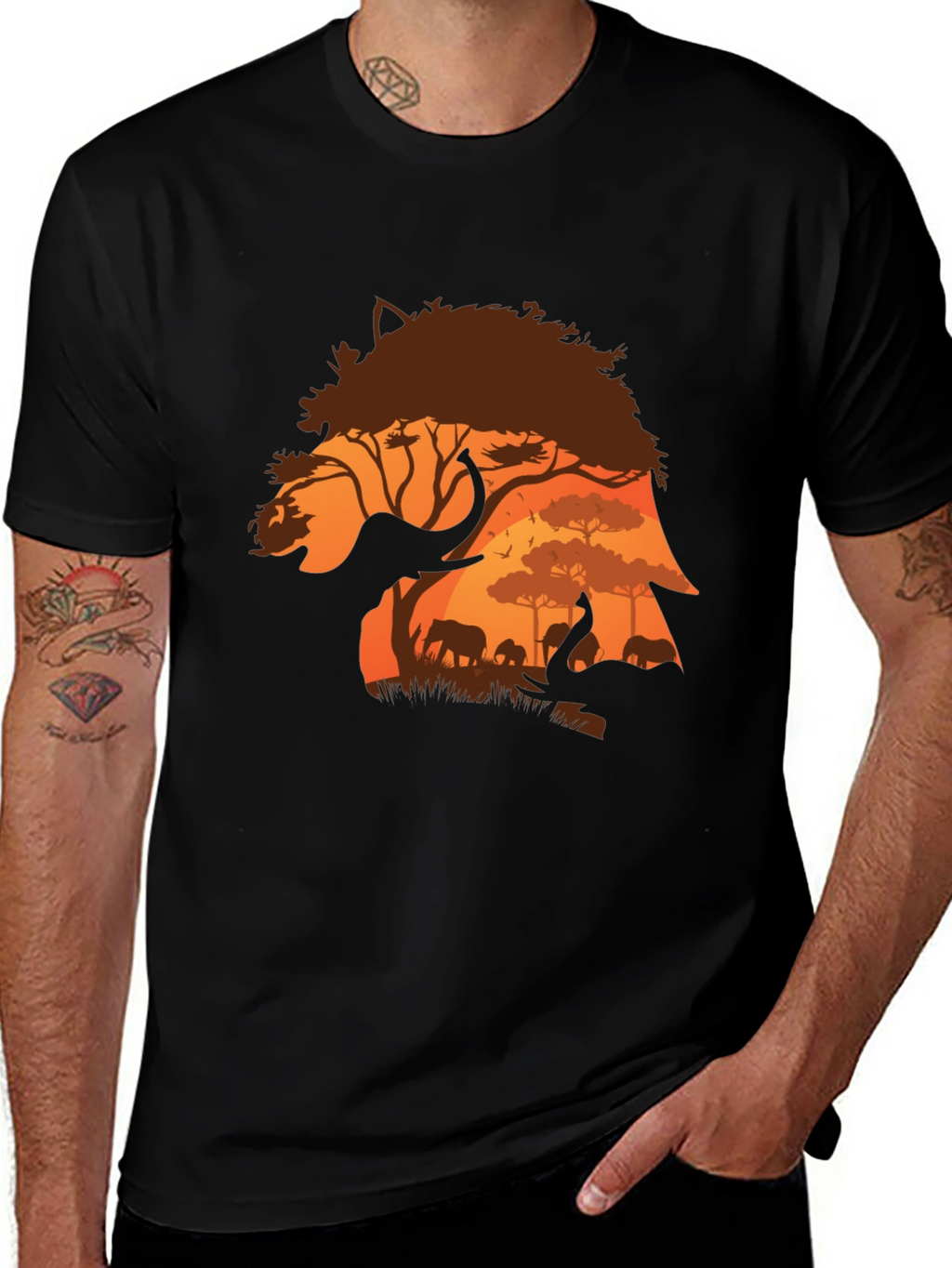 African Safari Elephant Silhouette Mens T-Shirt
