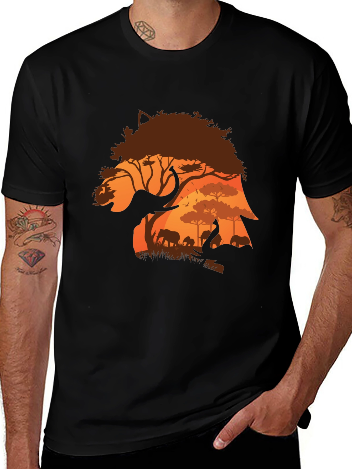 African Safari Elephant Silhouette Mens T-Shirt