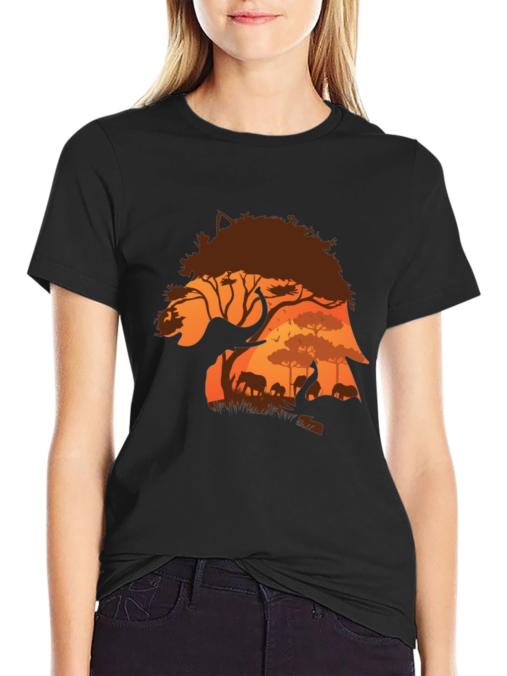 African Safari Elephant Silhouette Mens T-Shirt