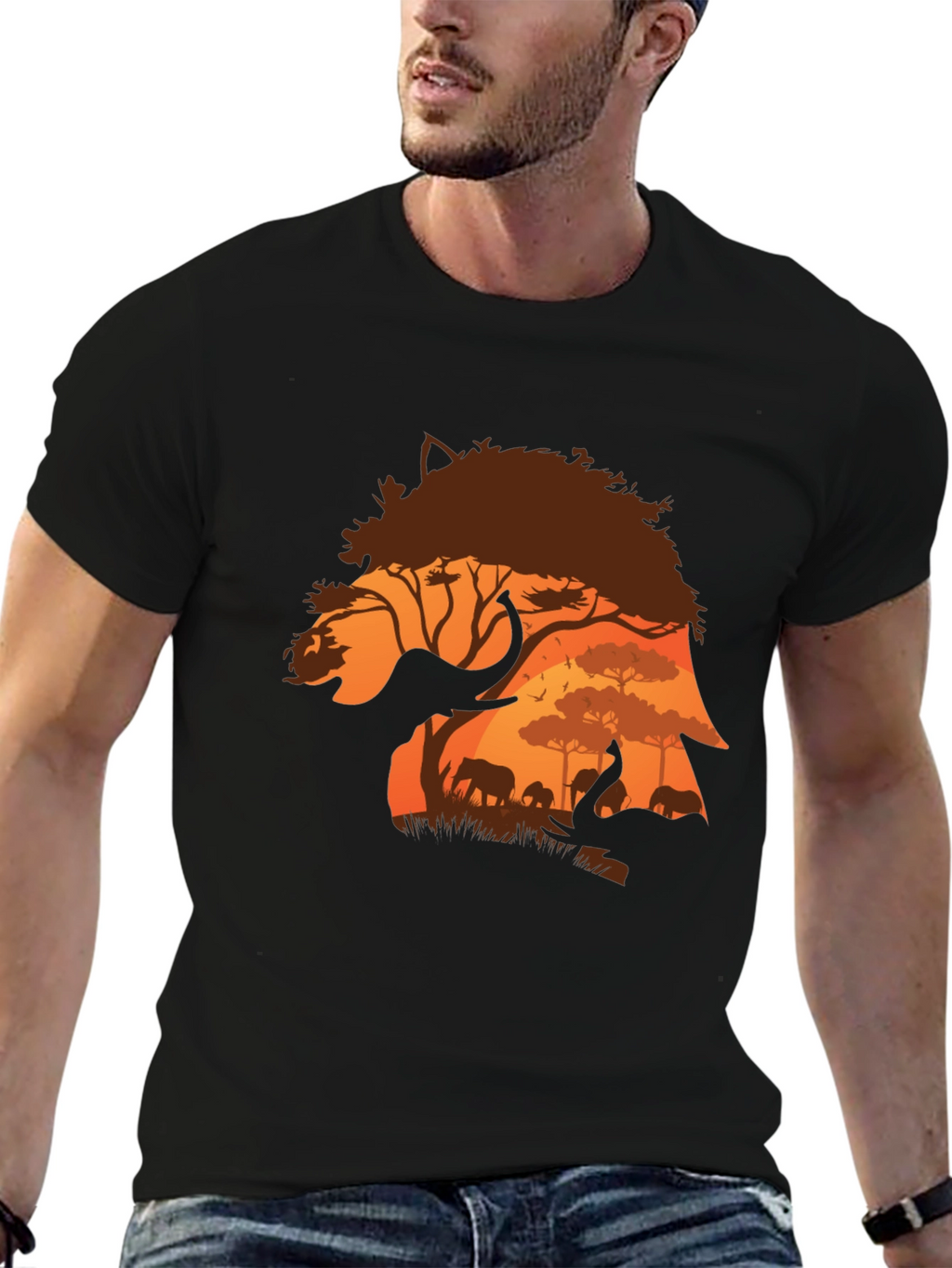 African Safari Elephant Silhouette Mens T-Shirt