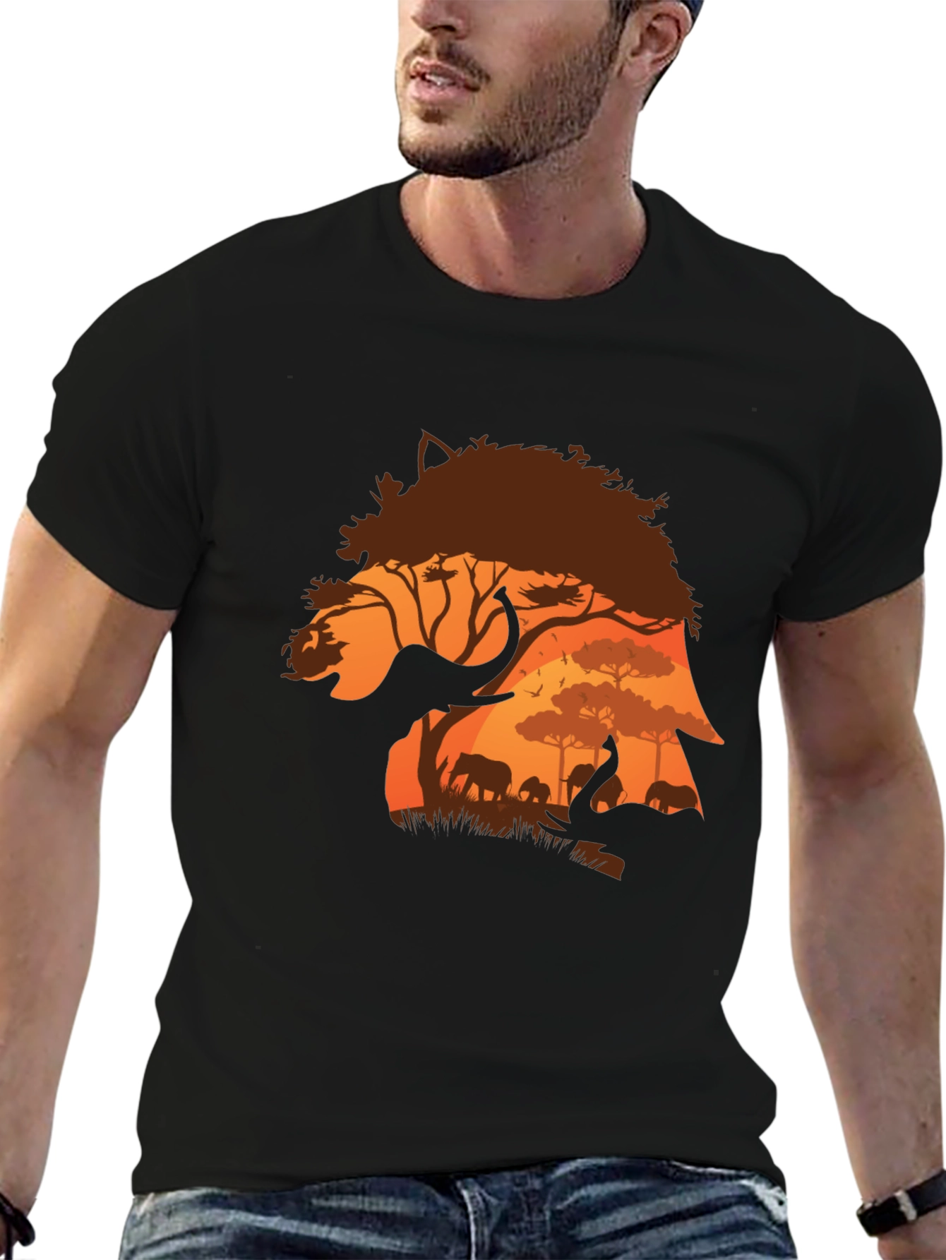 African Safari Elephant Silhouette Mens T-Shirt