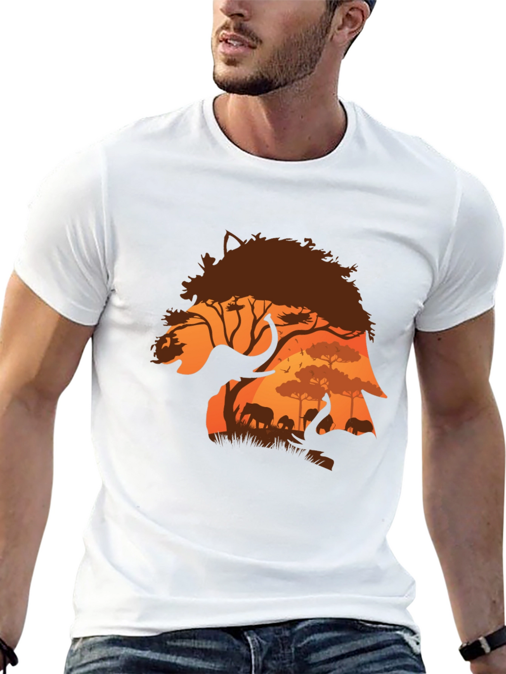 African Safari Elephant Silhouette Mens T-Shirt
