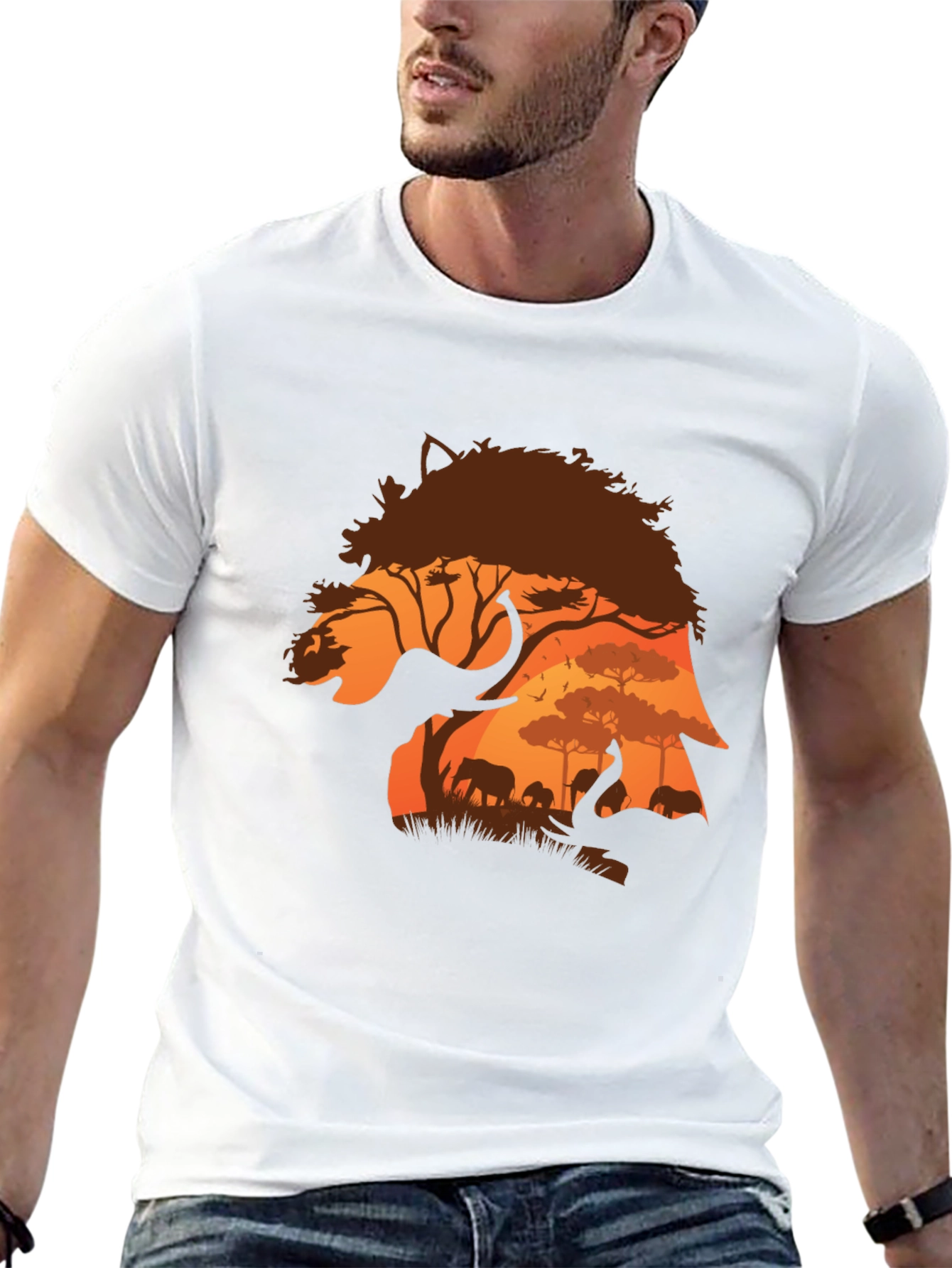 African Safari Elephant Silhouette Mens T-Shirt