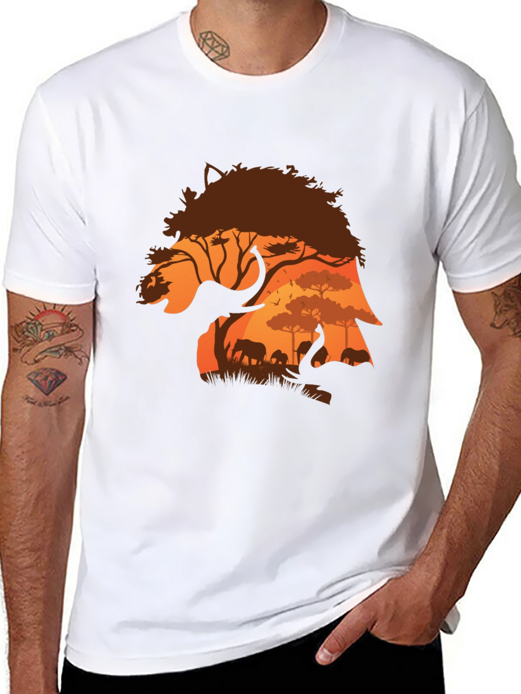African Safari Elephant Silhouette Mens T-Shirt