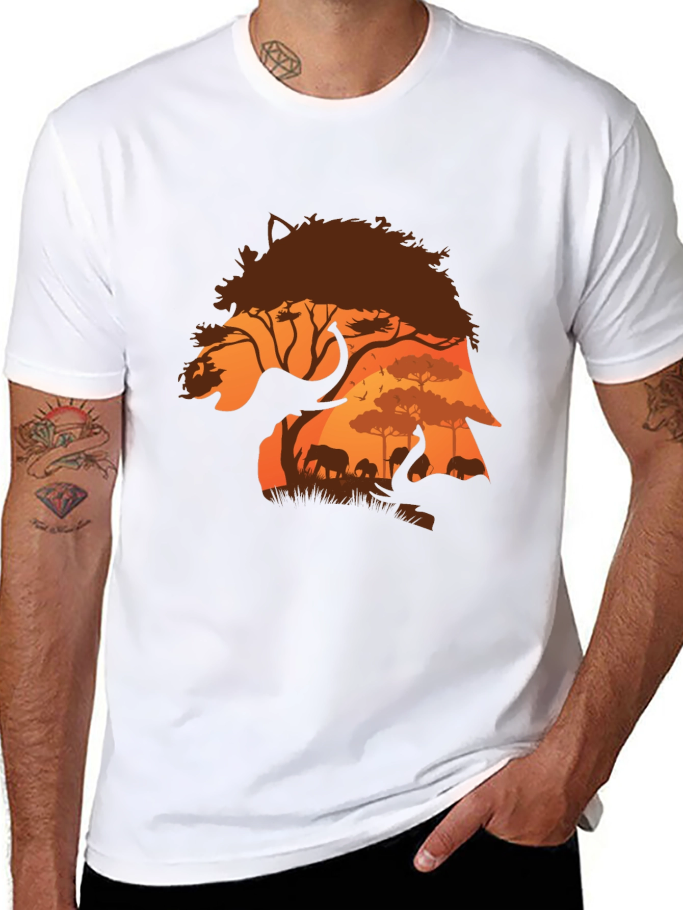 African Safari Elephant Silhouette Mens T-Shirt