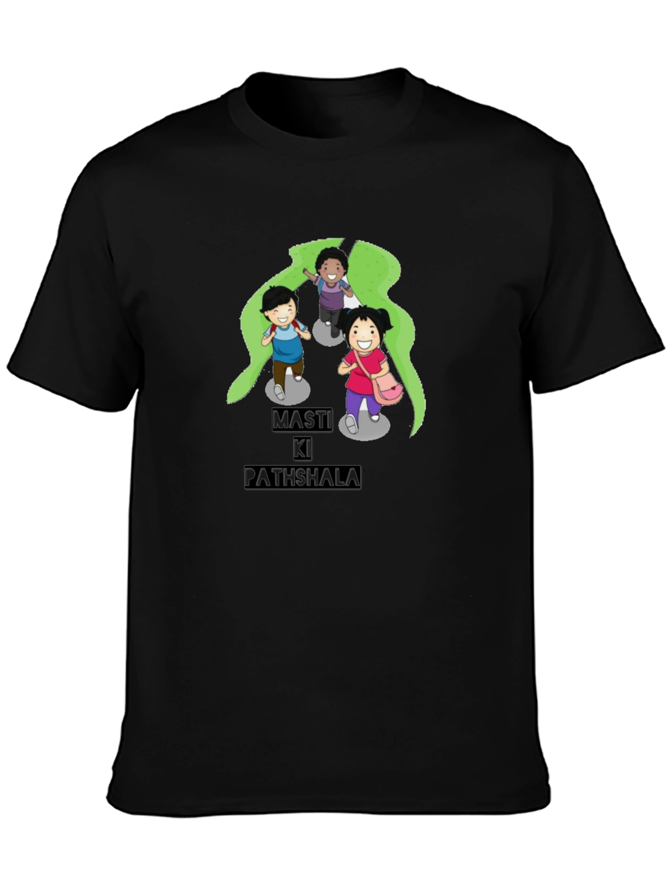 Black T-Shirt with Playful Cartoon Print