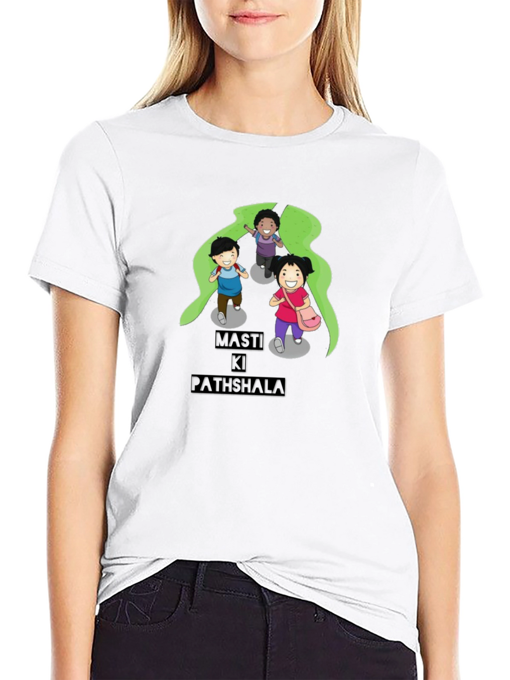 Black T-Shirt with Playful Cartoon Print