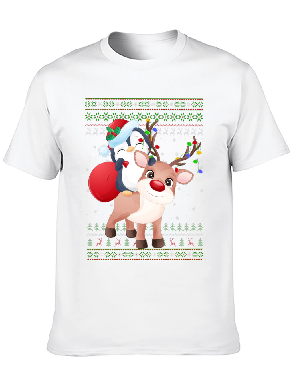 Festive Penguin Reindeer Christmas T-Shirt