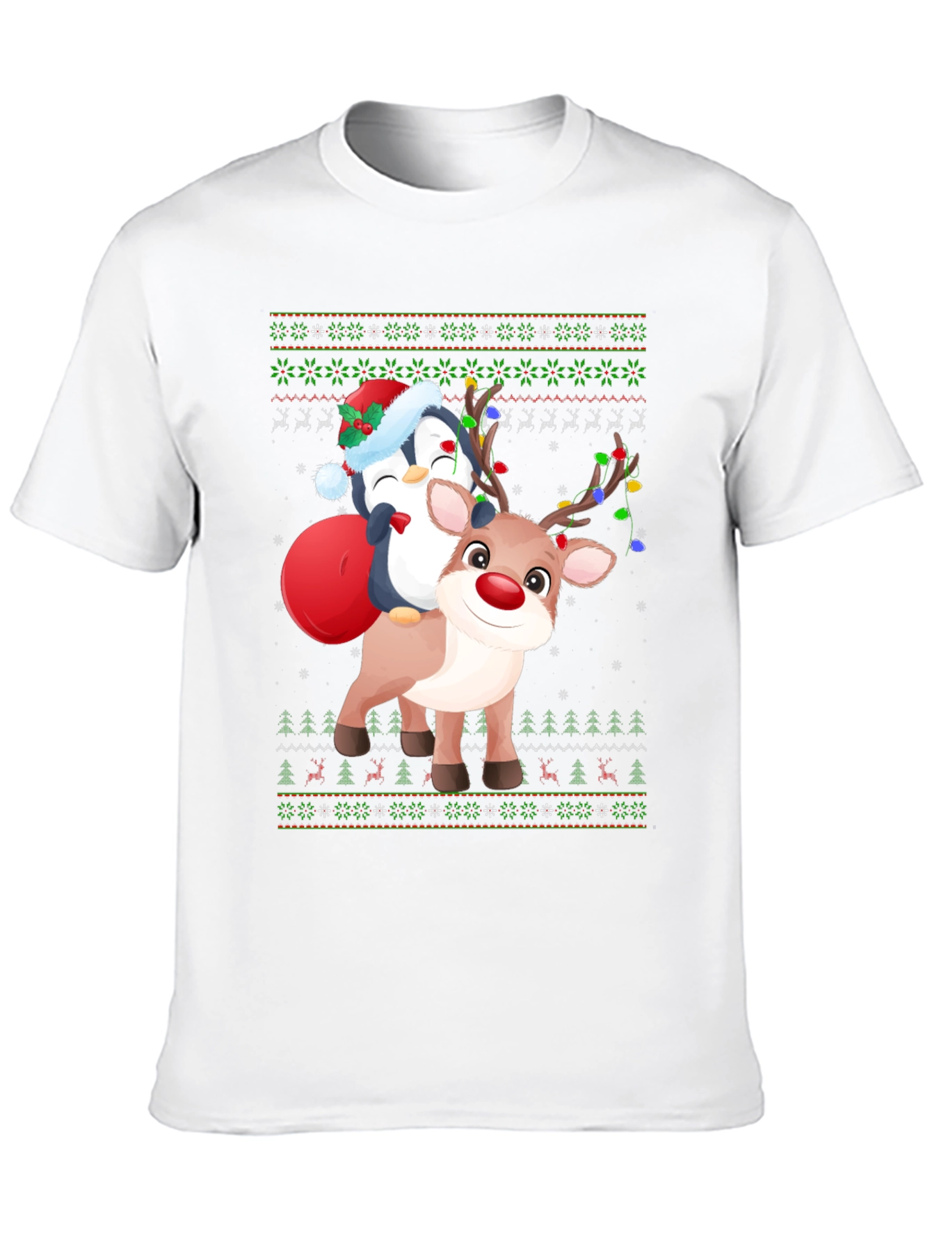 Festive Penguin Reindeer Christmas T-Shirt