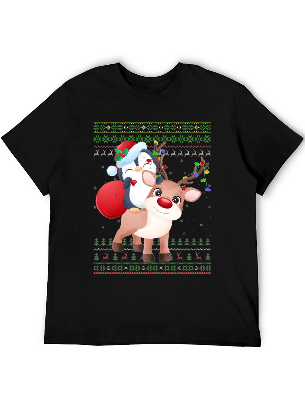 Festive Penguin Reindeer Christmas T-Shirt