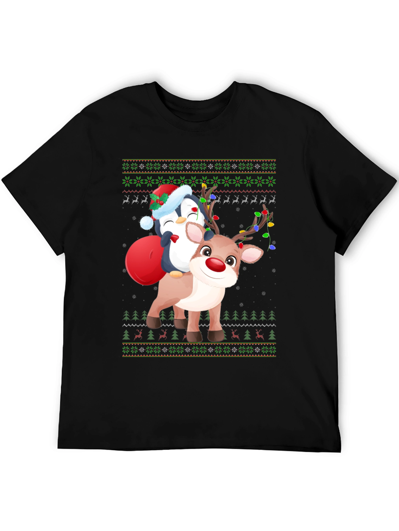 Festive Penguin Reindeer Christmas T-Shirt