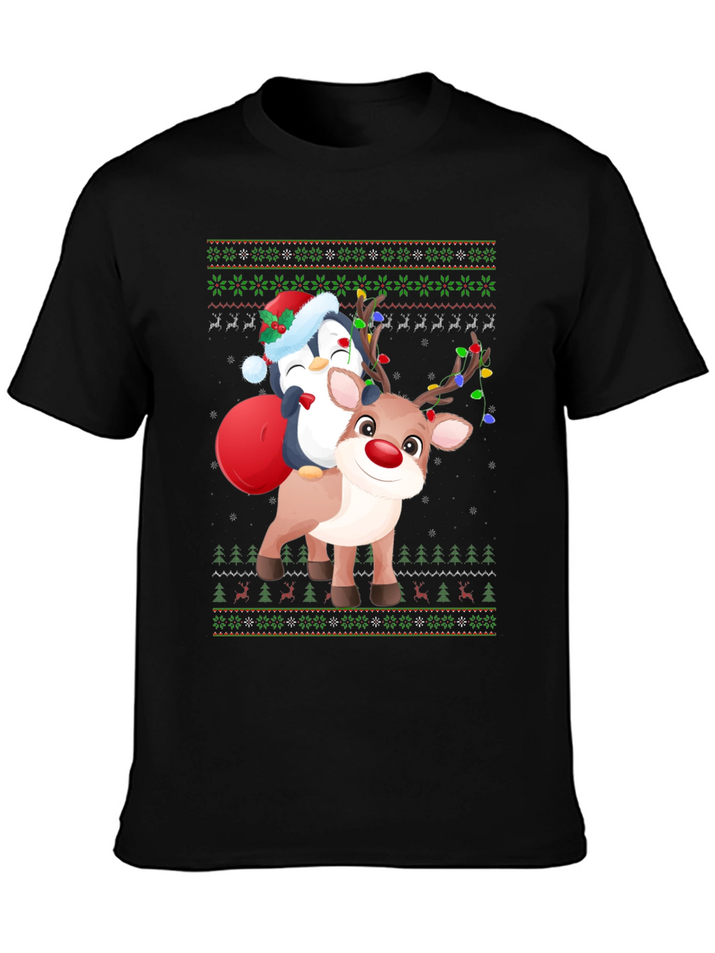 Festive Penguin Reindeer Christmas T-Shirt
