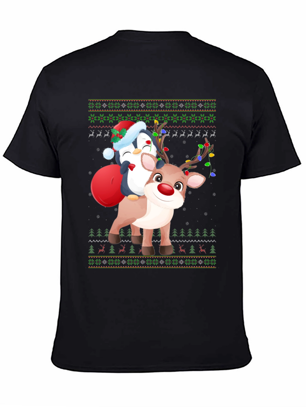 Festive Penguin Reindeer Christmas T-Shirt