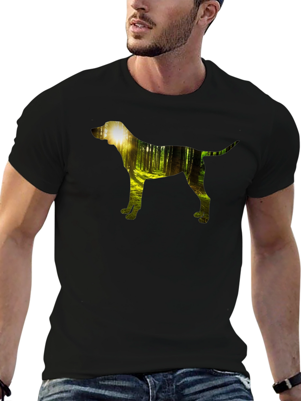 Dog Silhouette Forest Black Graphic Tee