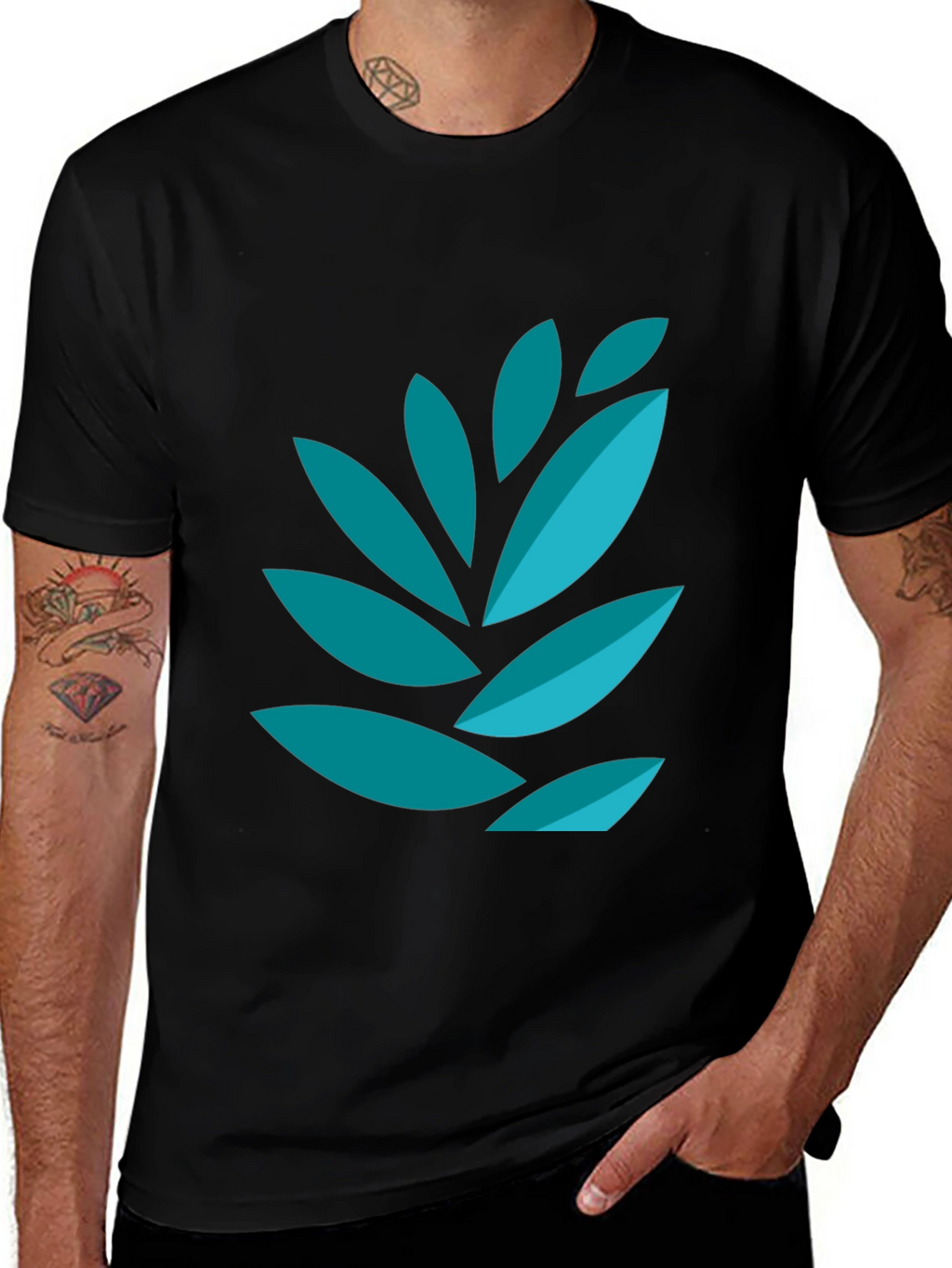 Modern Leaf Graphic Tee - Black Cotton Blend