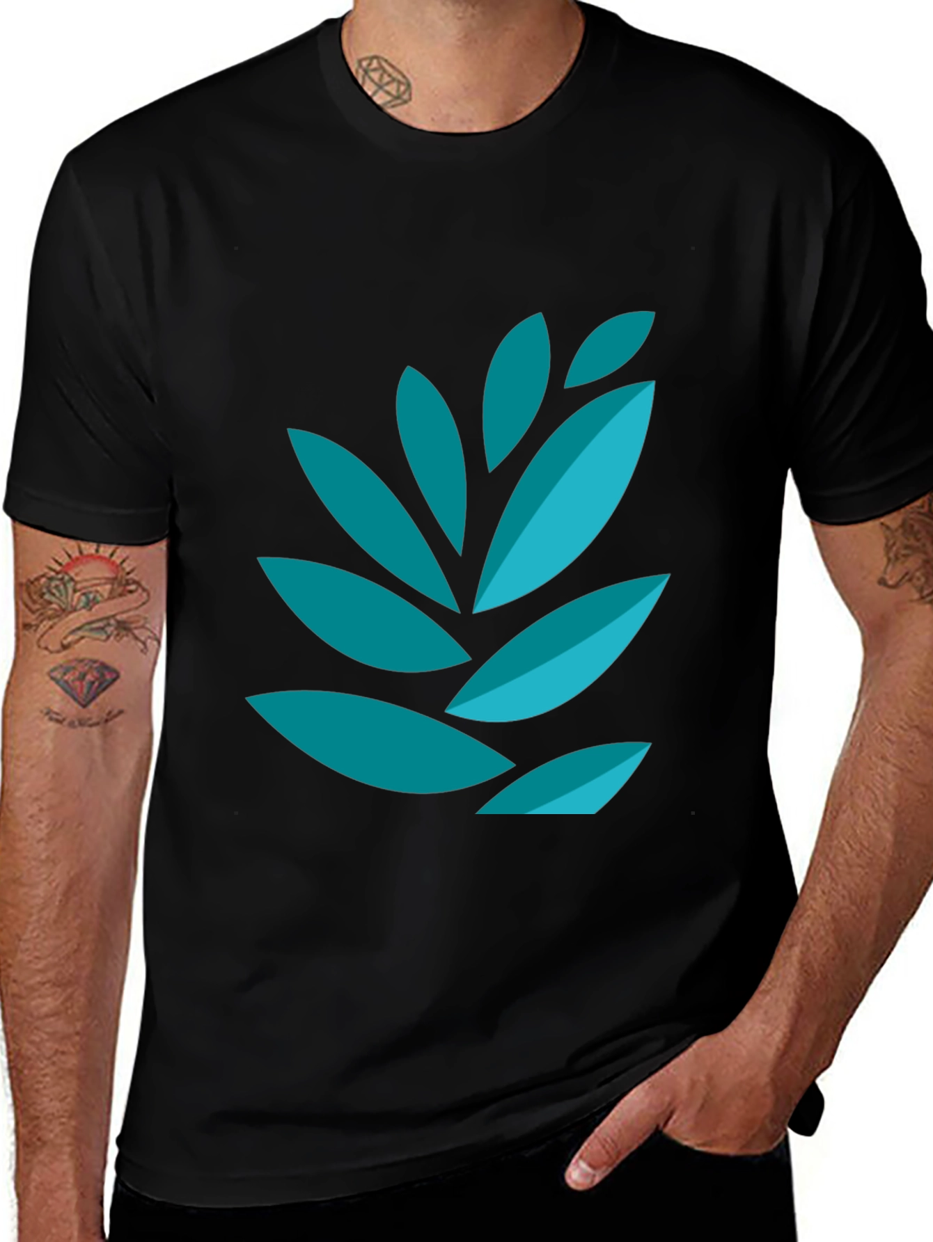 Modern Leaf Graphic Tee - Black Cotton Blend