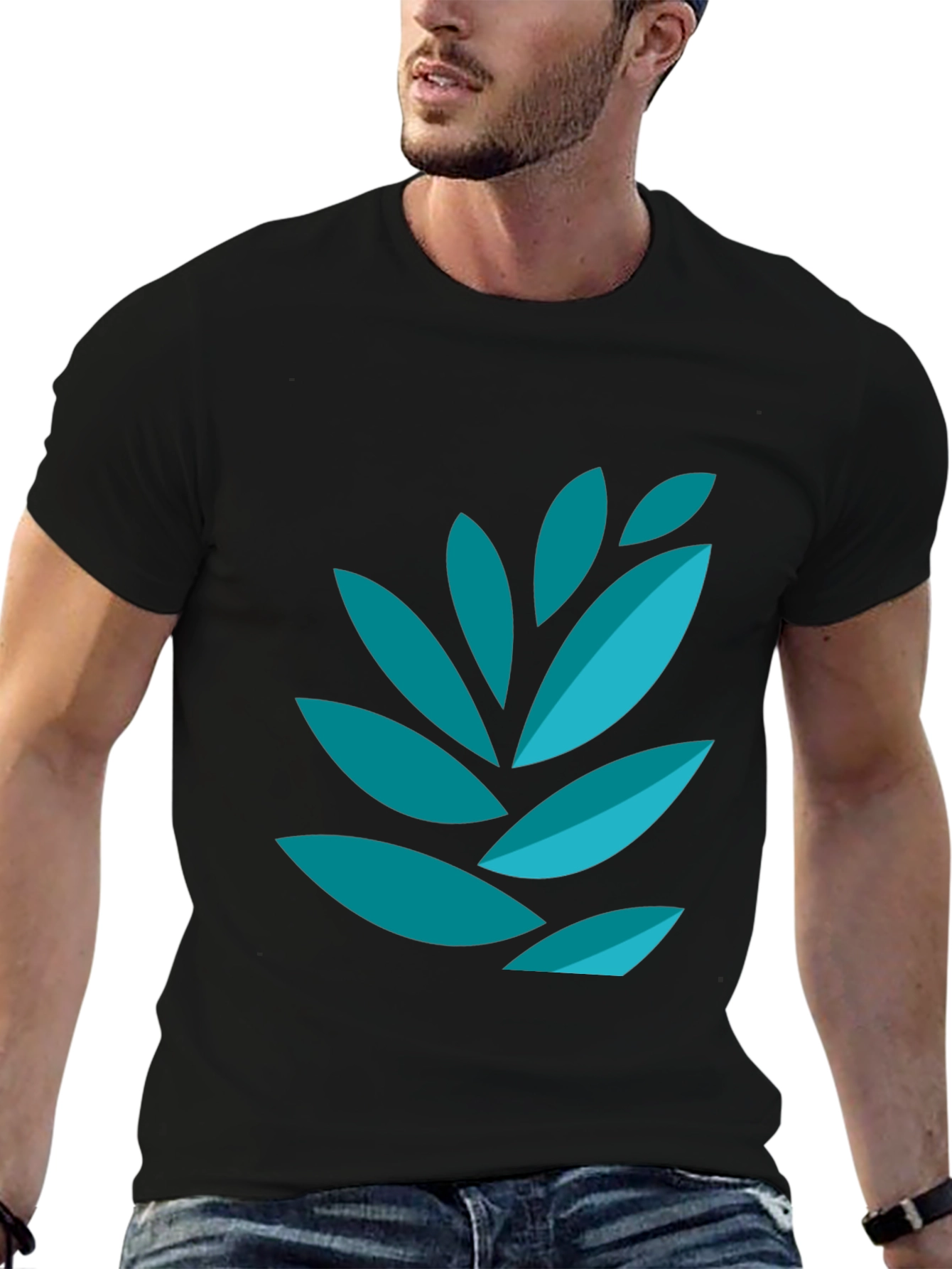 Modern Leaf Graphic Tee - Black Cotton Blend
