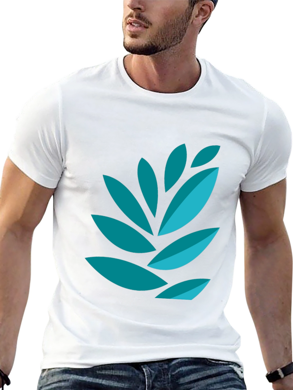 Modern Leaf Graphic Tee - Black Cotton Blend