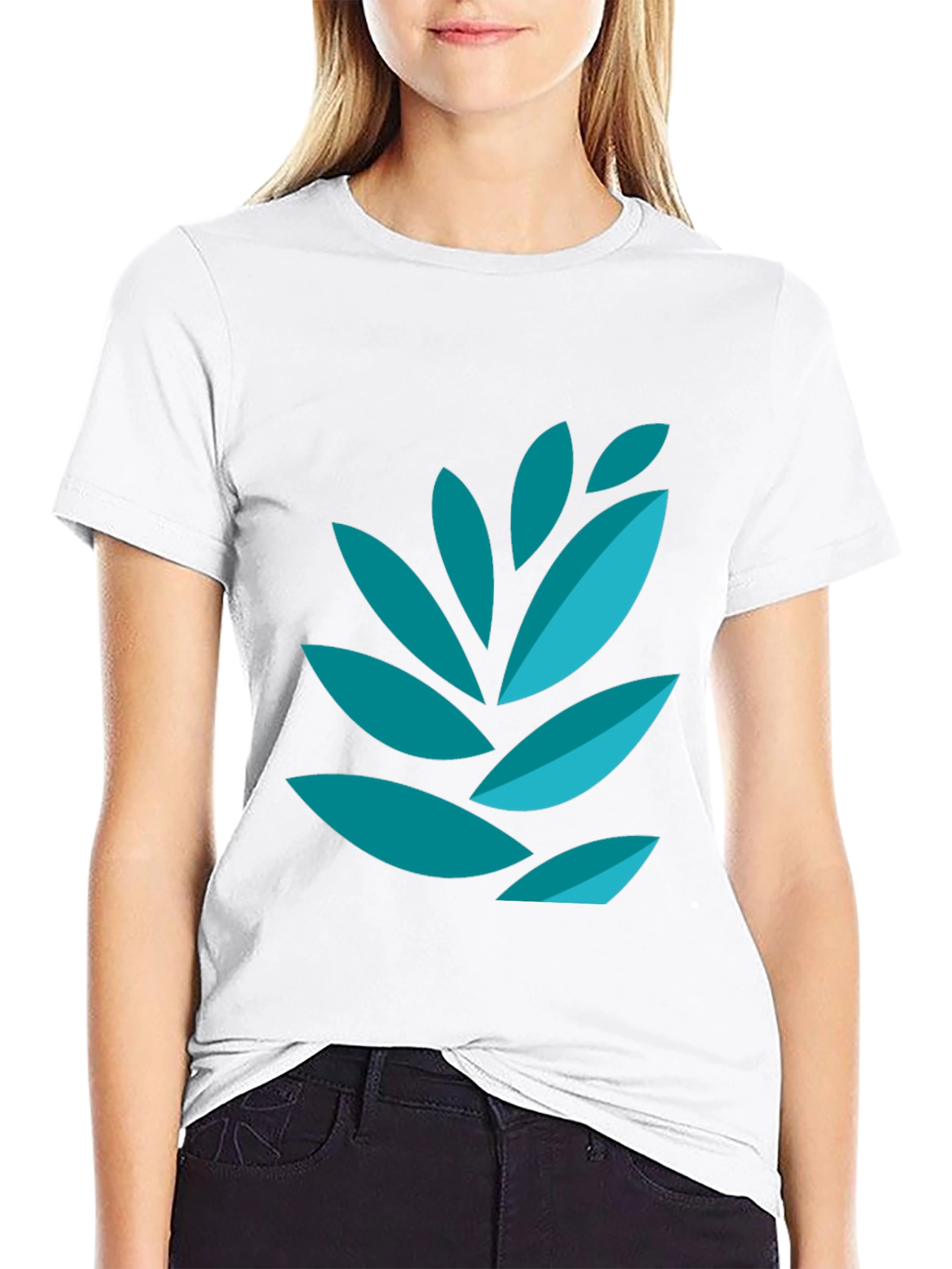 Modern Leaf Graphic Tee - Black Cotton Blend