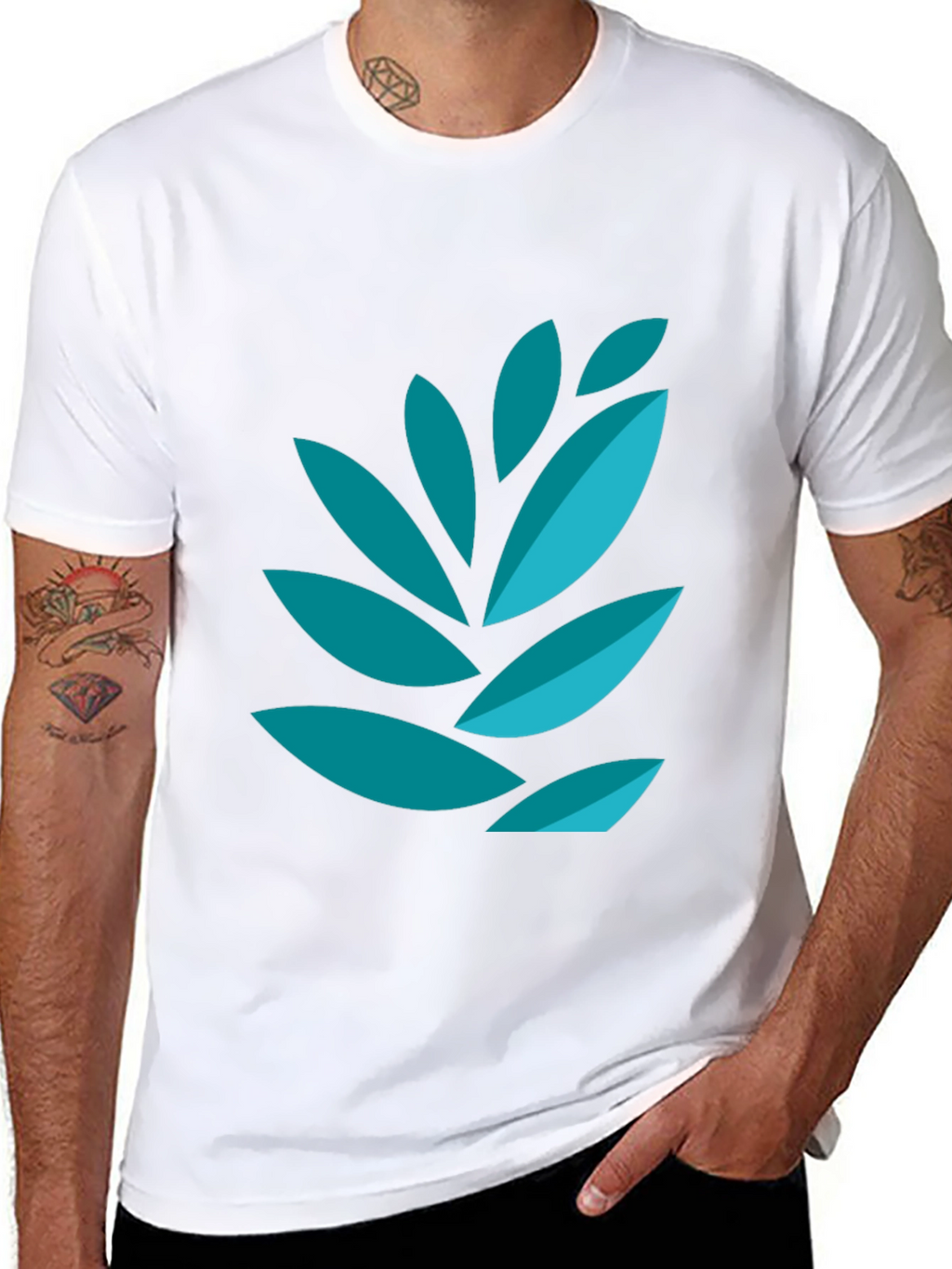 Modern Leaf Graphic Tee - Black Cotton Blend