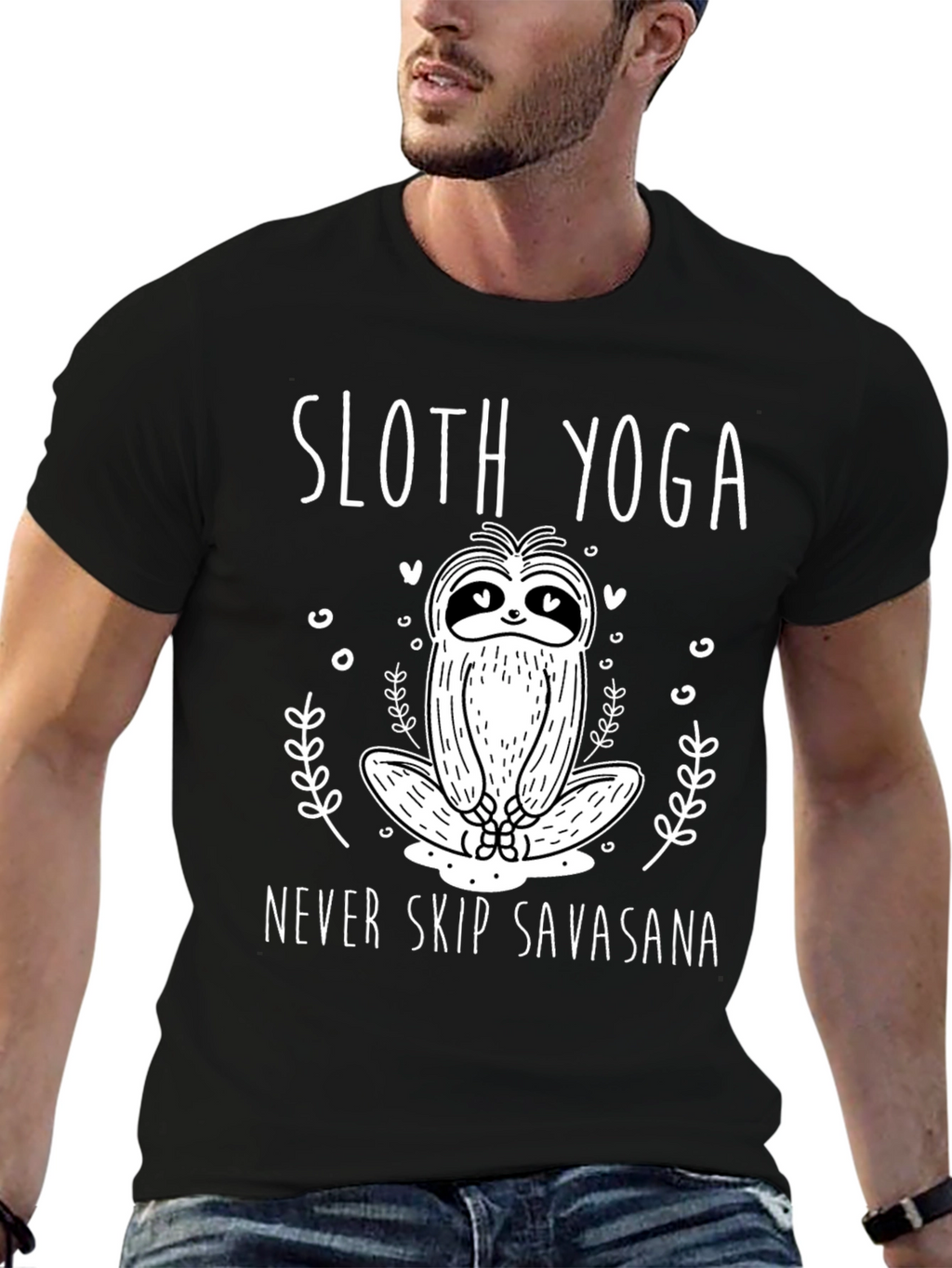 Sloth Yoga Black T-Shirt - Never Skip Savasana