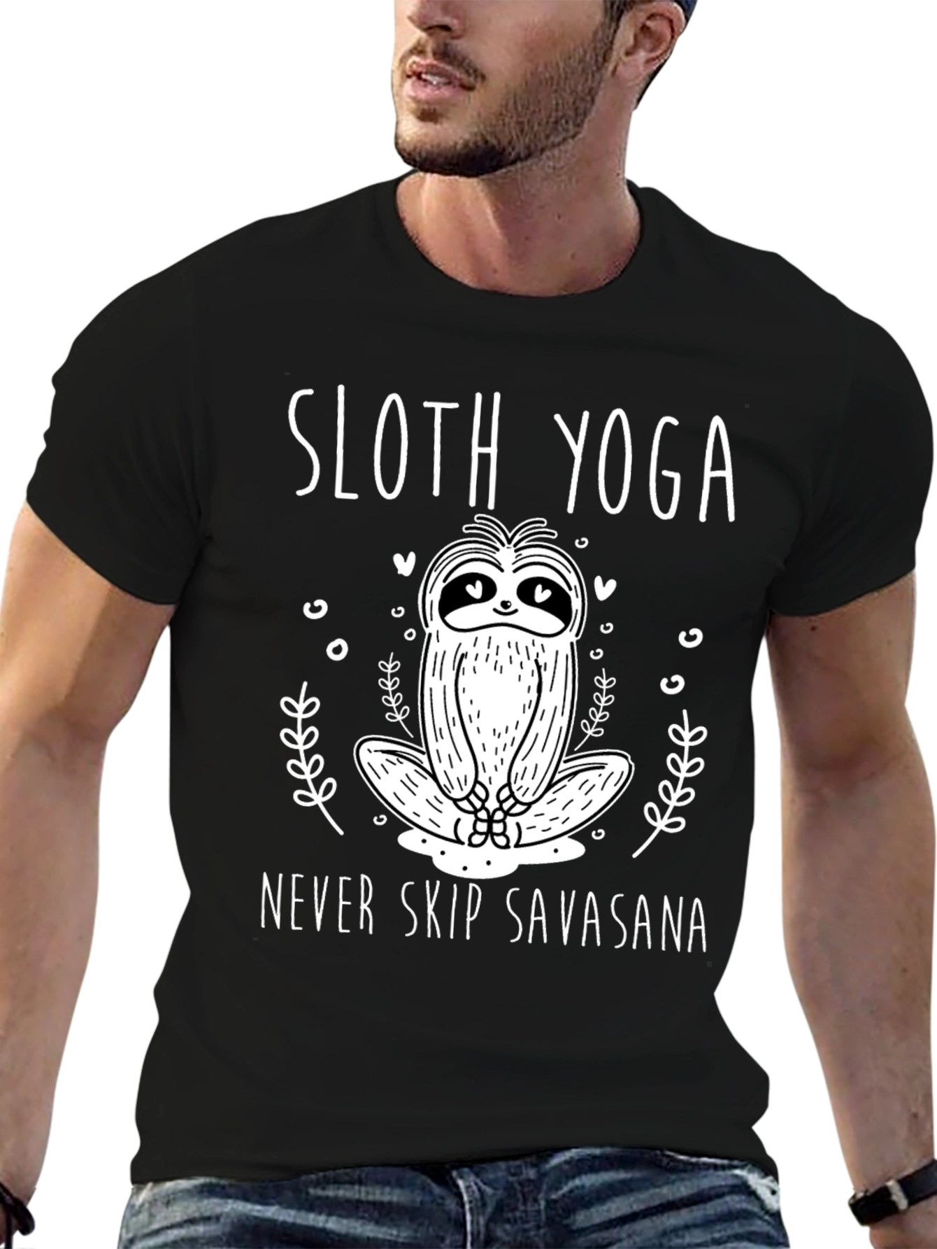Sloth Yoga Black T-Shirt - Never Skip Savasana