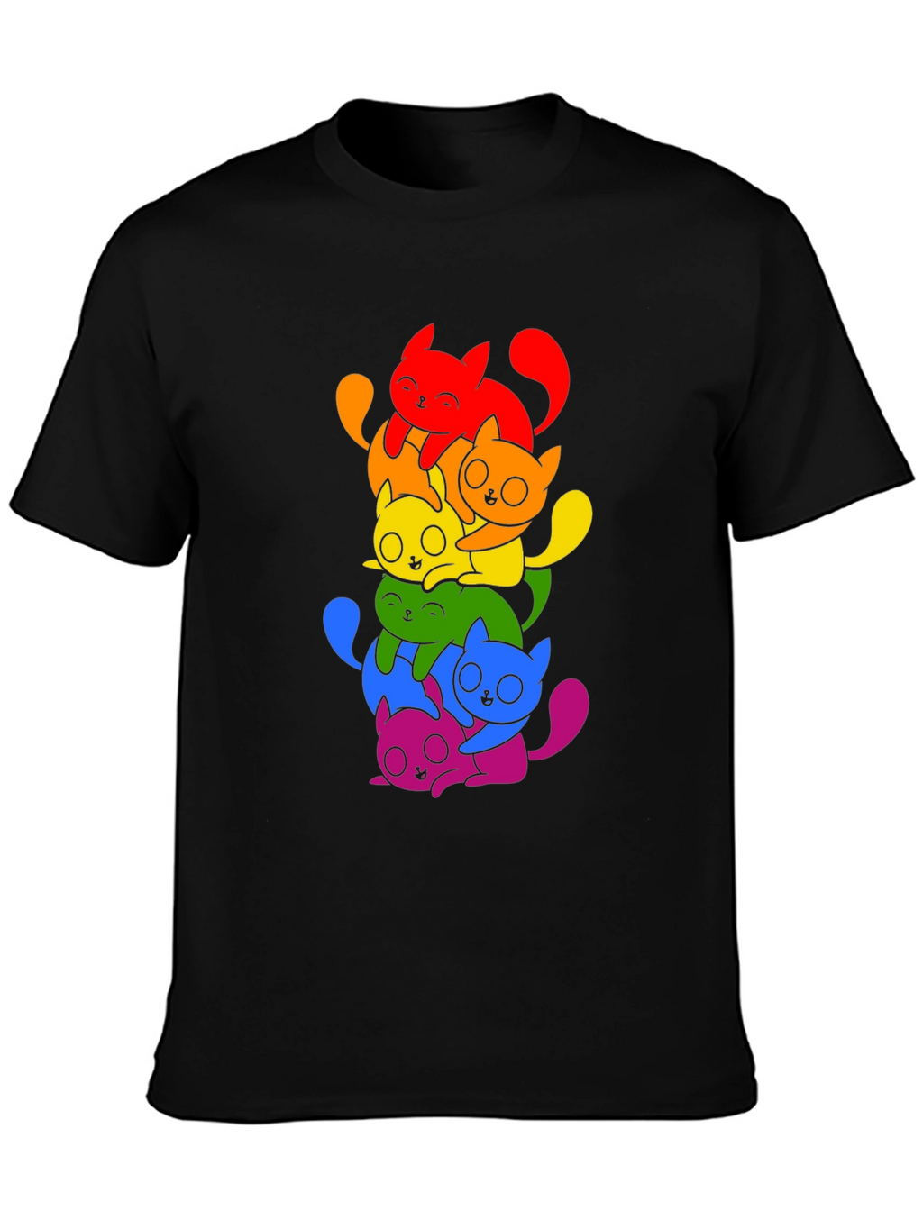 Rainbow Cats Graphic Tee - Black Unisex Shirt