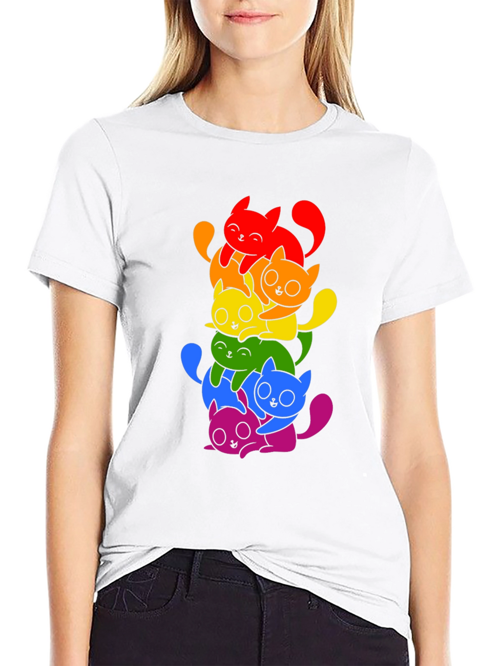 Rainbow Cats Graphic Tee - Black Unisex Shirt