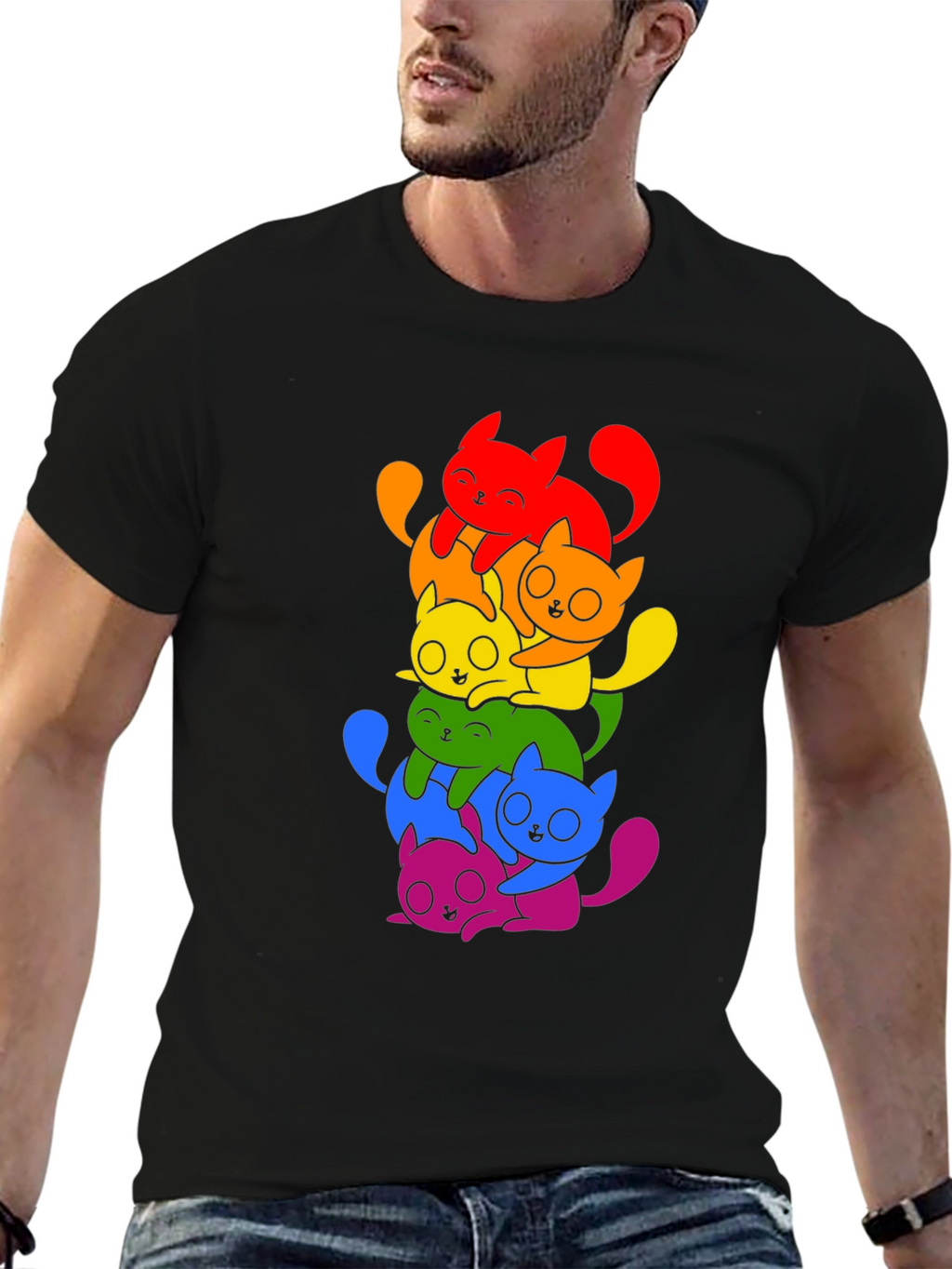 Rainbow Cats Graphic Tee - Black Unisex Shirt