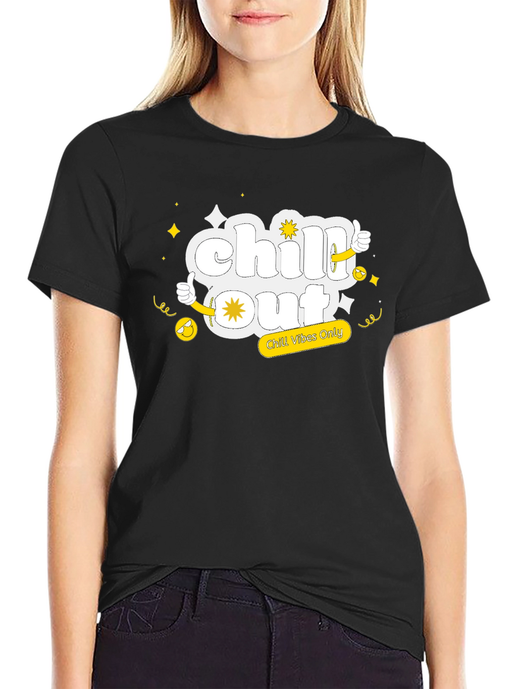 Chill Out Black Tee - Funny Cartoon Graphic T-Shirt