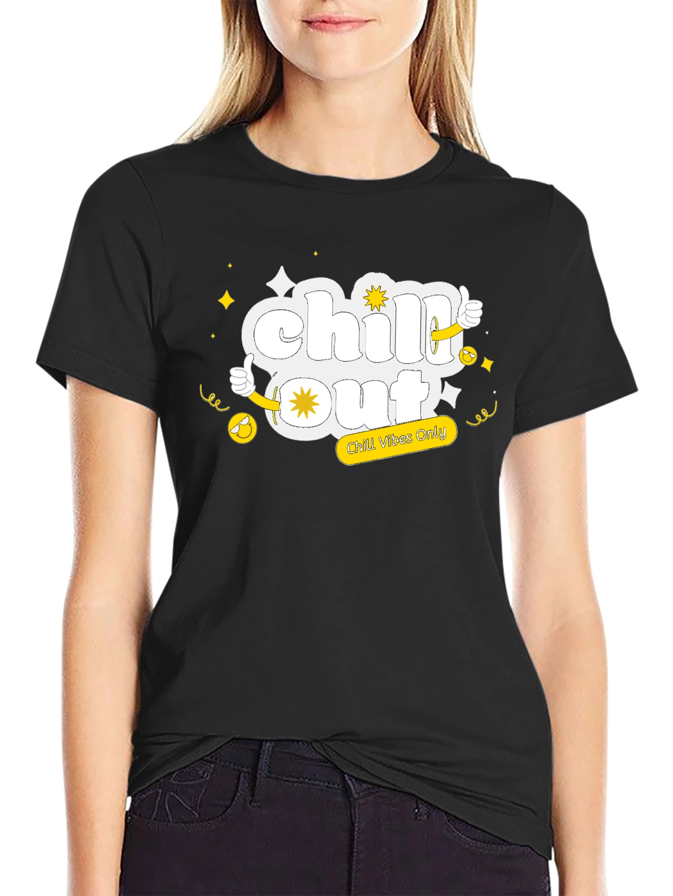 Chill Out Black Tee - Funny Cartoon Graphic T-Shirt