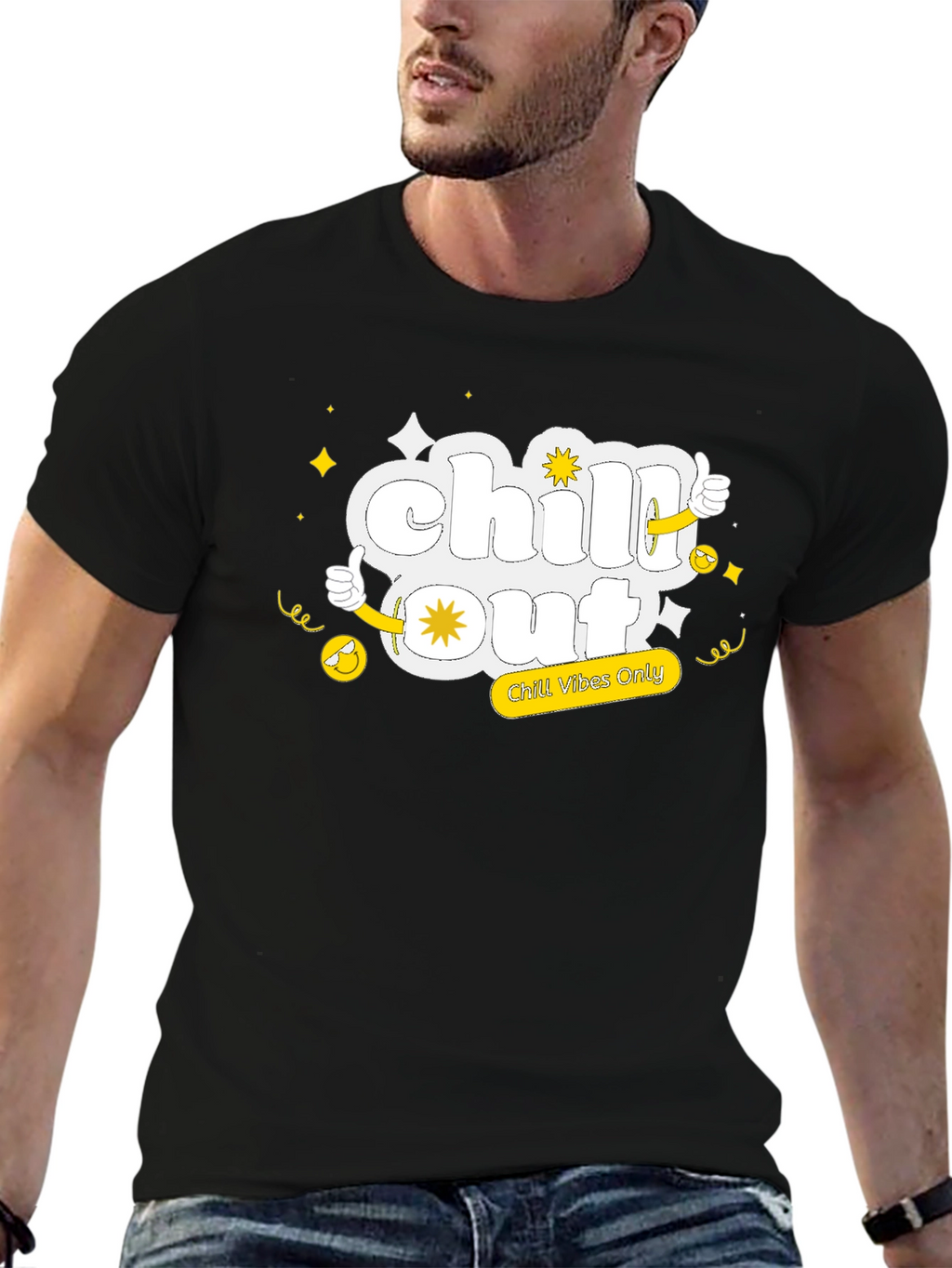 Chill Out Black Tee - Funny Cartoon Graphic T-Shirt