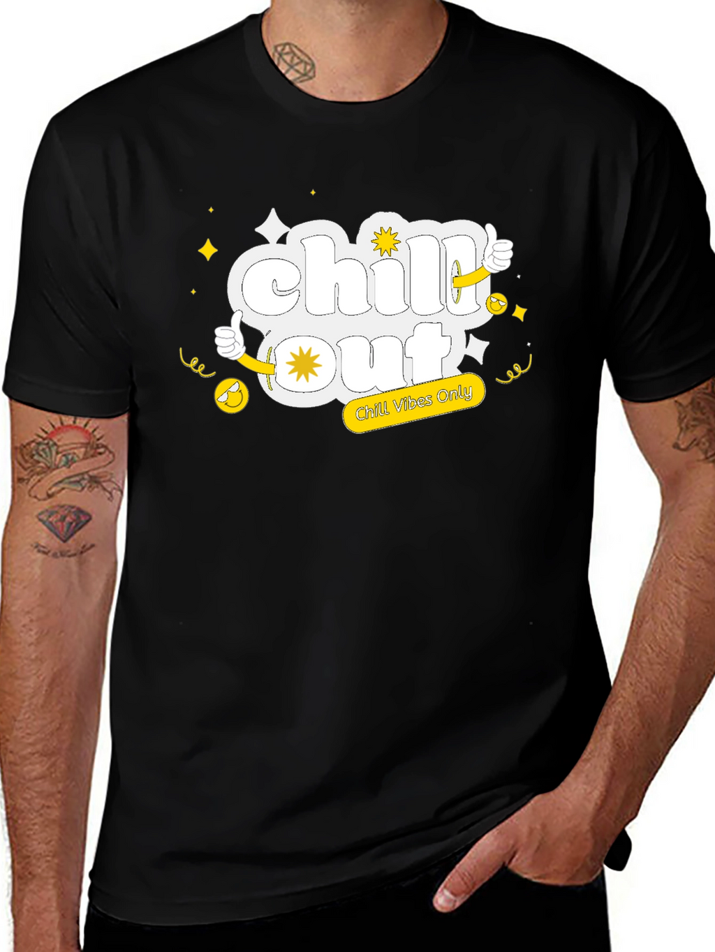 Chill Out Black Tee - Funny Cartoon Graphic T-Shirt