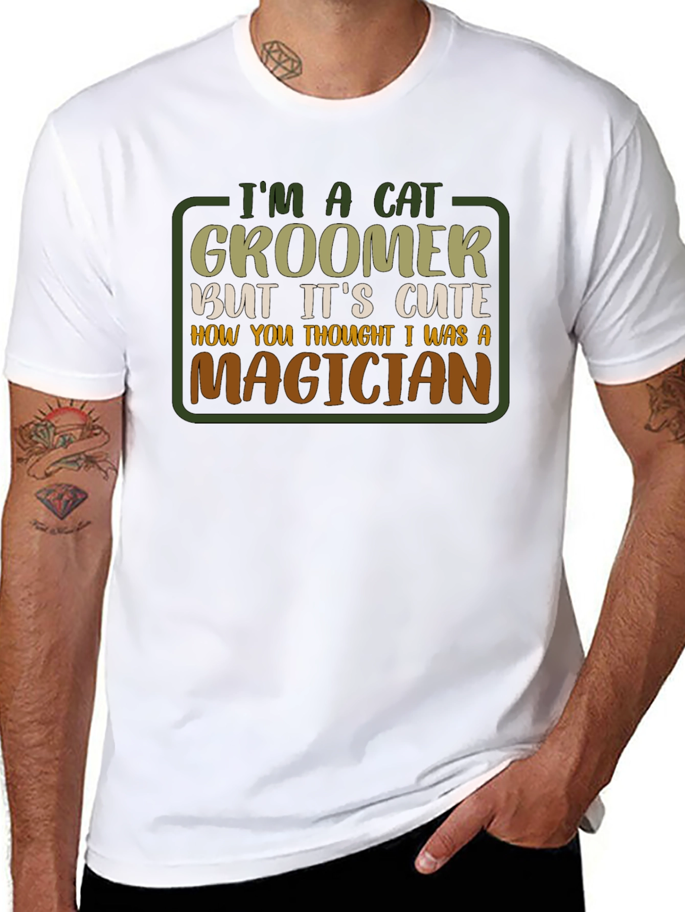 Cat Groomer Magician Graphic T-Shirt