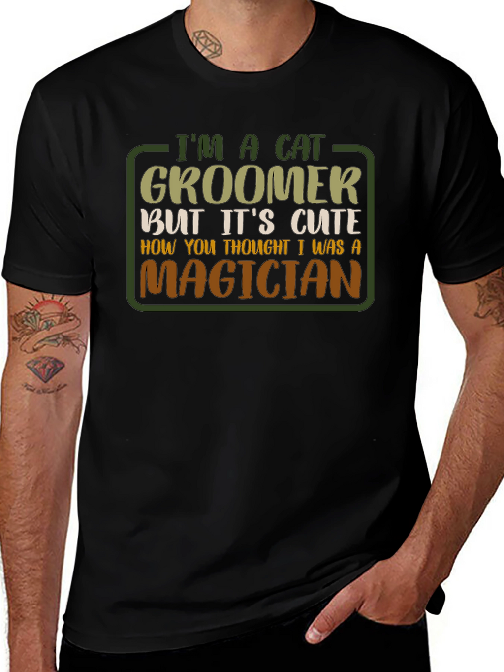 Cat Groomer Magician Graphic T-Shirt