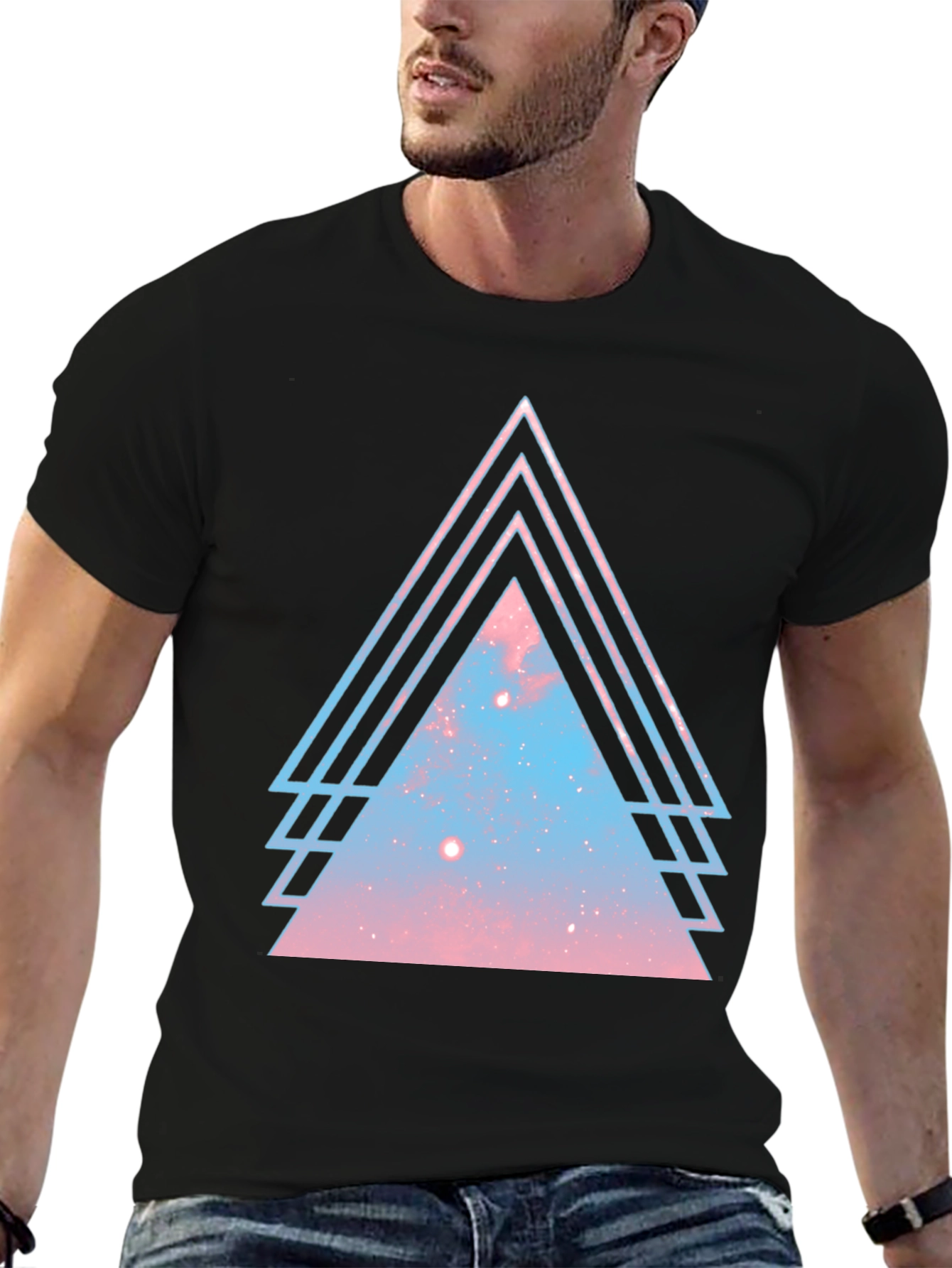 Galaxy Triangle Graphic Tee - Stylish Mens Black T-Shirt