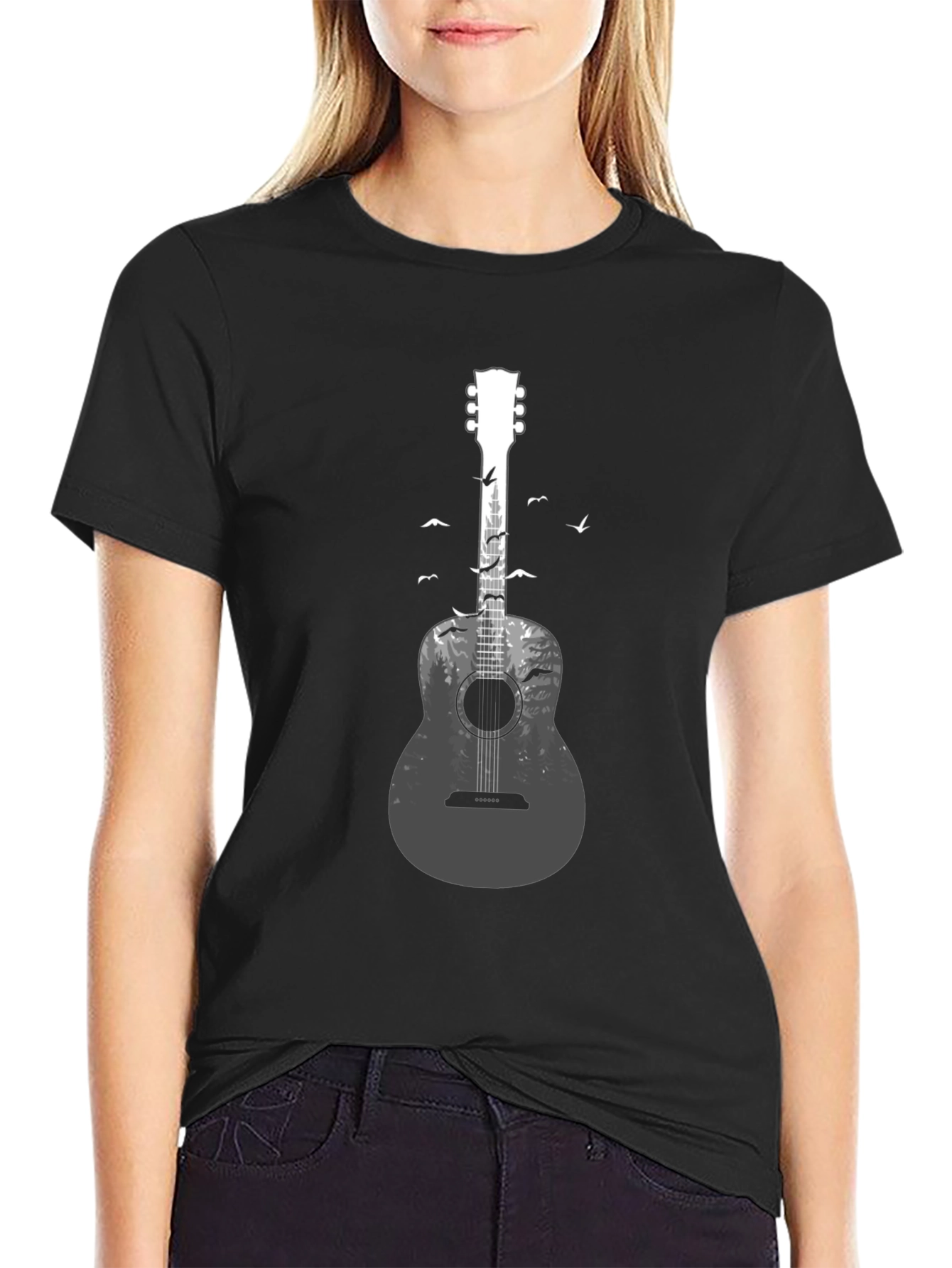 Acoustic Guitar Forest Graphic Tee - Nature Music Lover T-Shirt