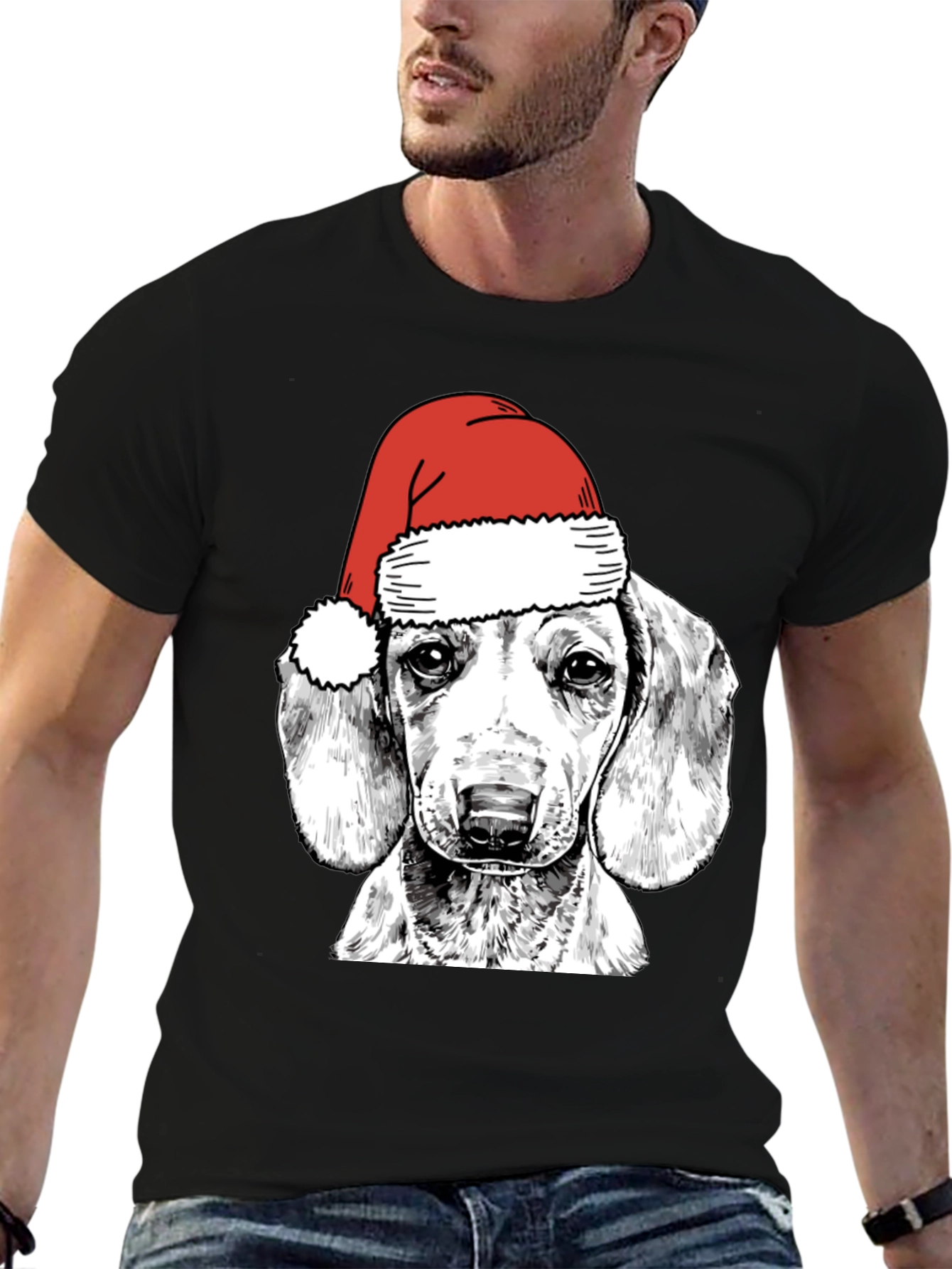 Dog with Santa Hat Graphic Tee