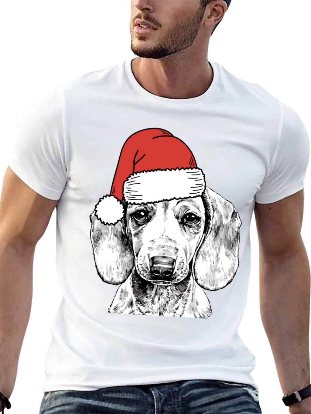 Dog with Santa Hat Graphic Tee