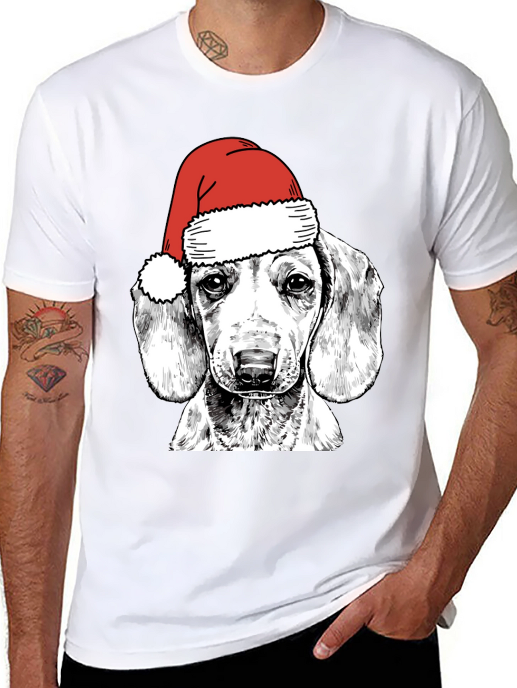 Dog with Santa Hat Graphic Tee
