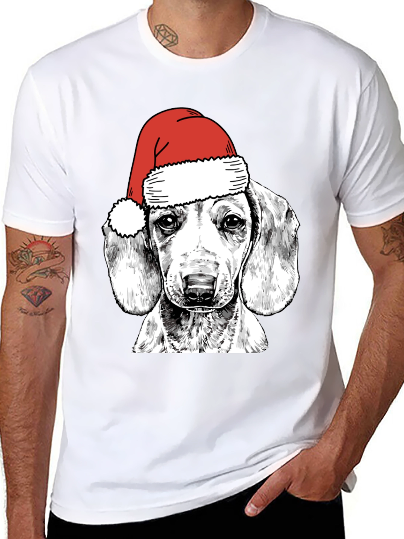 Dog with Santa Hat Graphic Tee
